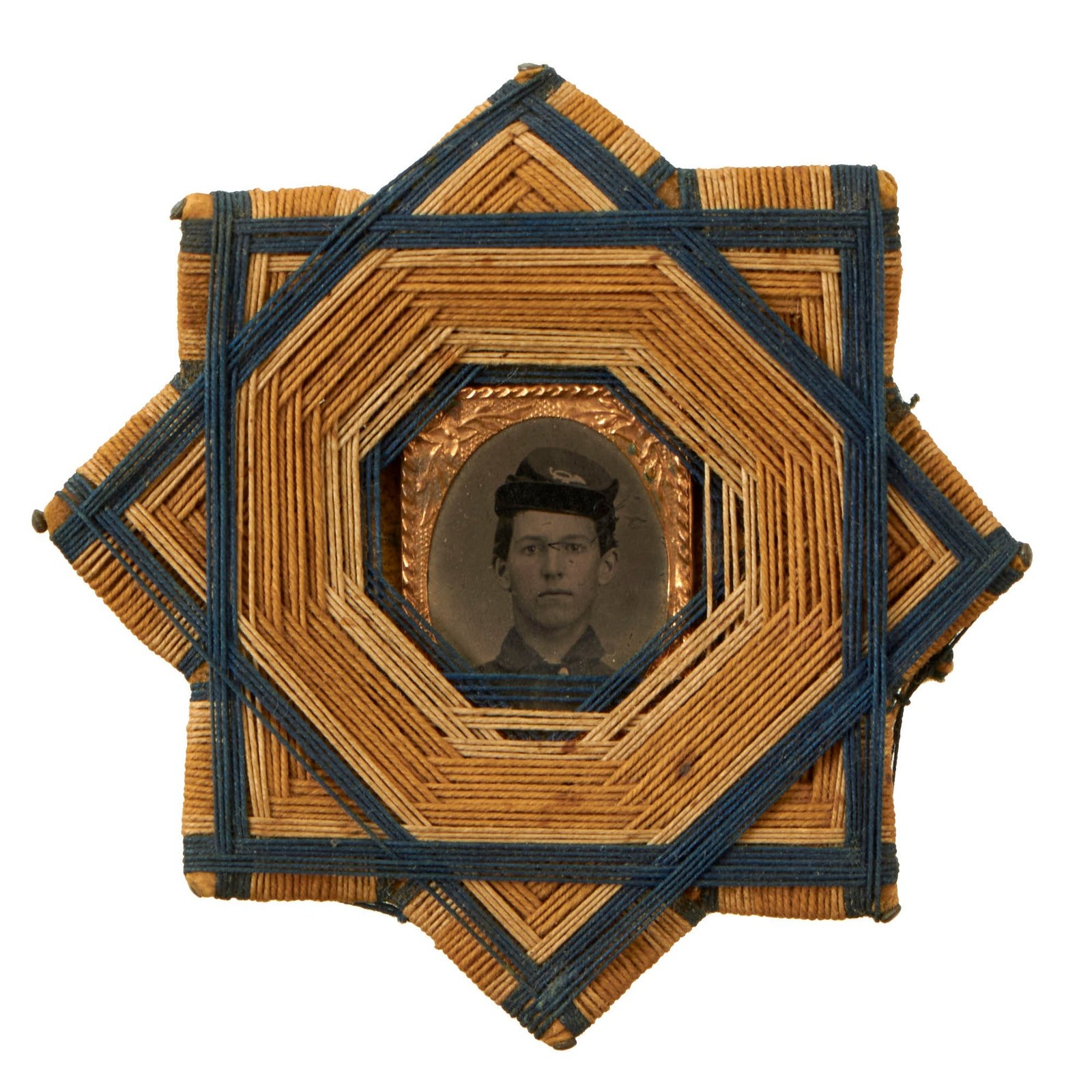 Buy Original U.S. Civil War Wearable Cockade with Tintype of Soldier with Forage Cap - Beautifully Designed | Original Firearms Antique For Sale