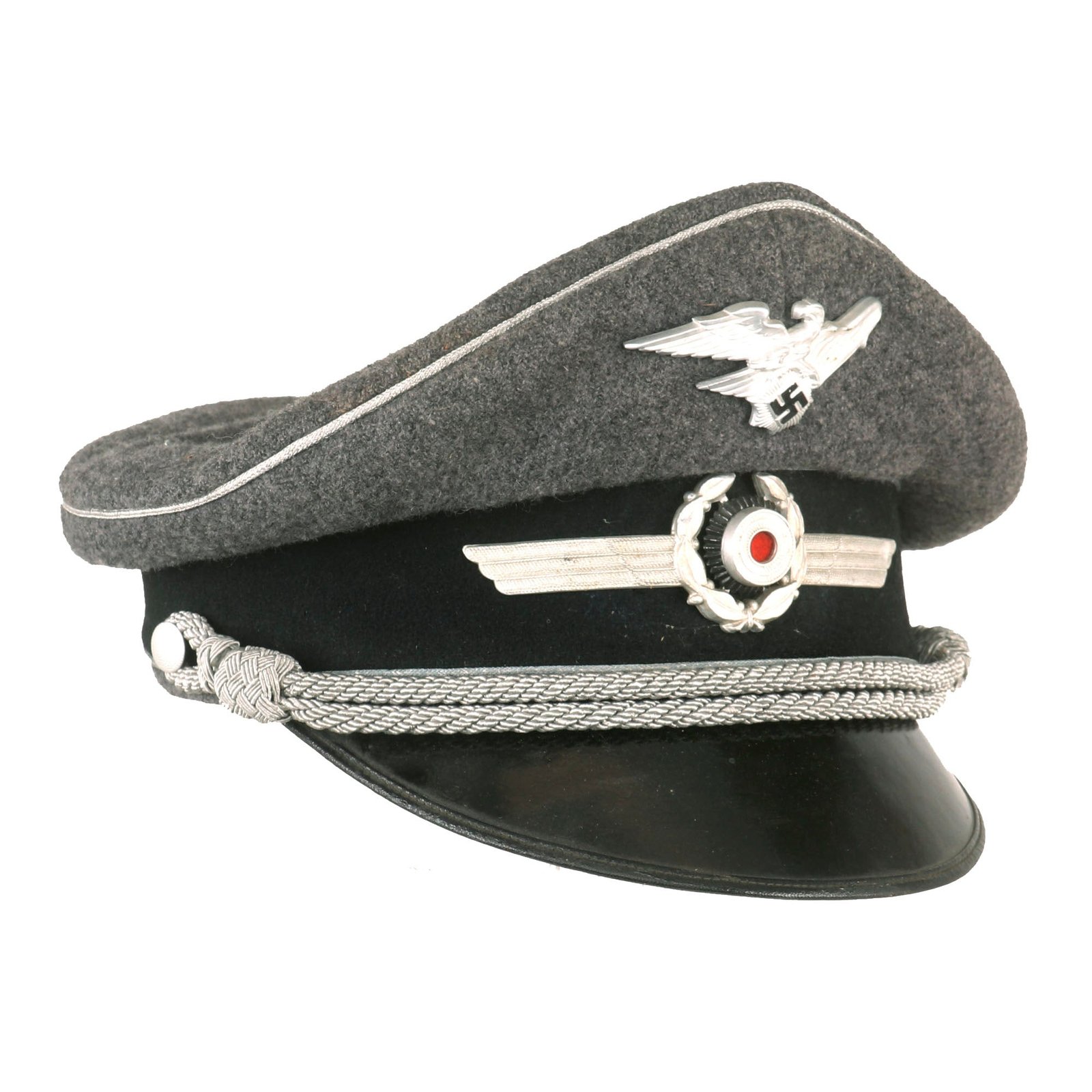 Buy Original German WWII RLB Air Protection League Officer's Schirmmütze Visor Cap with Location Marking - Size 58cm | Original Firearms Antique For Sale