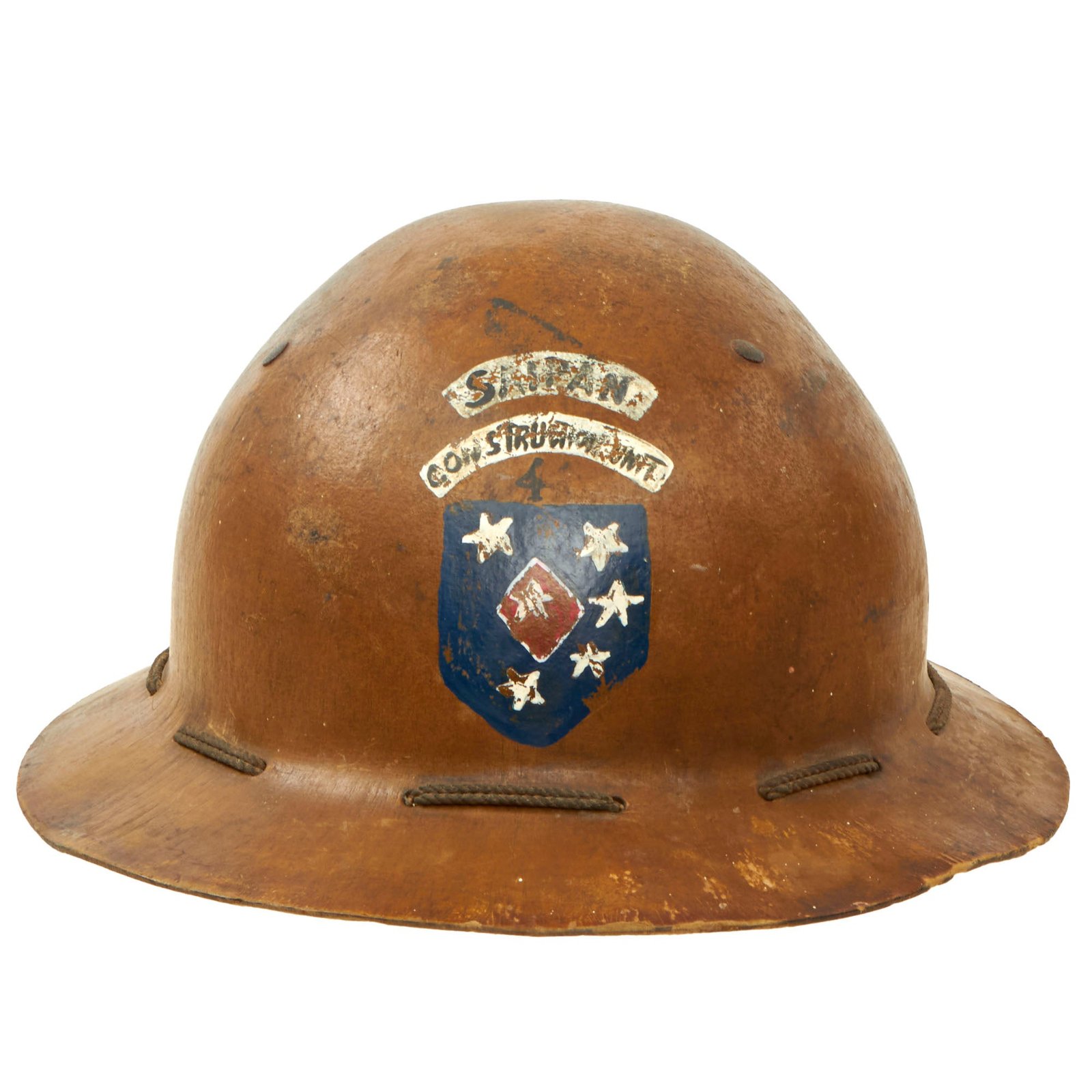 Buy Original U.S. WWII Saipan Construction Unit 1st Marine Amphibious Corps Painted Construction Helmet with Liner & Chinstrap | Original Firearms Antique For Sale