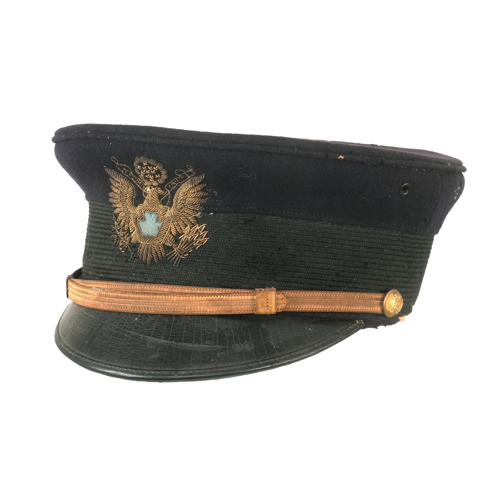 Buy Original U.S. WWI US M-1902 Pennsylvania National Guard Infantry Officer's Dress Blue Visor Cap with Direct Embroidered Bullion Insignia - As is | Original Firearms Antique For Sale