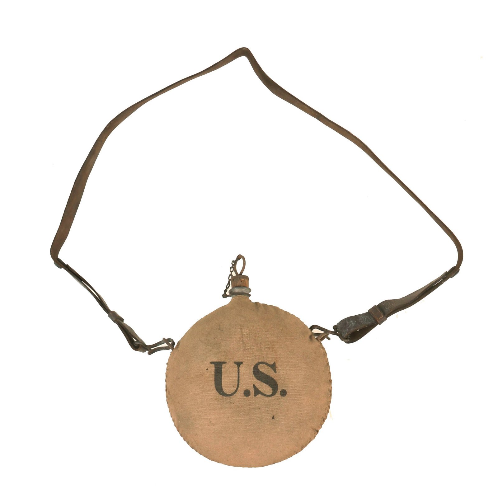 Buy Original U.S. Indian Wars / Spanish-American War- M1878 Canteen with Leather Shoulder Strap - Stamped “U.S.” | Original Firearms Antique For Sale