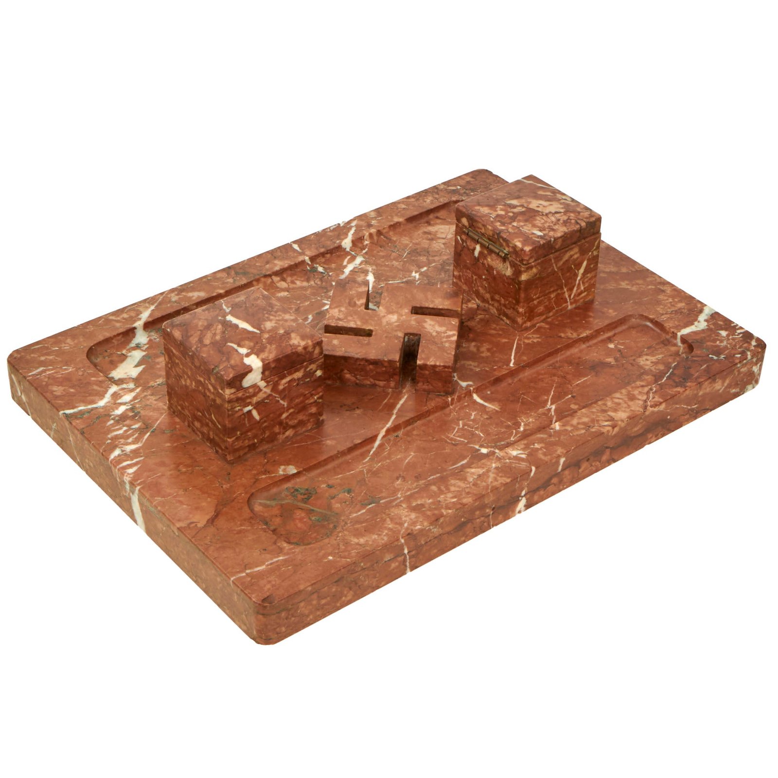 Buy Original German WWII Gorgeous Red Marble Inkwell Desk Set Possibly from Reich Chancellery | Original Firearms Antique For Sale