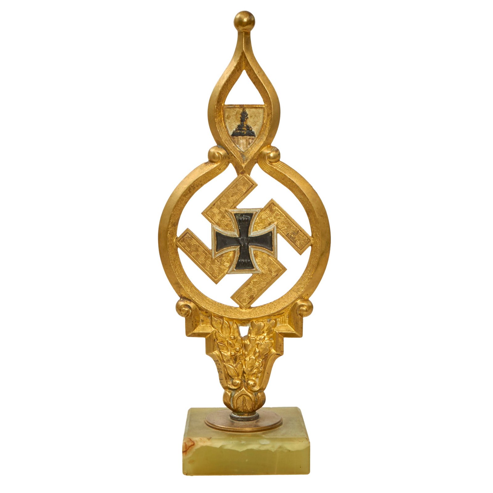 Buy Original German WWII National Socialist State Veteran's Association Flag Pole Finial on Marble Base - NSRKB | Original Firearms Antique For Sale