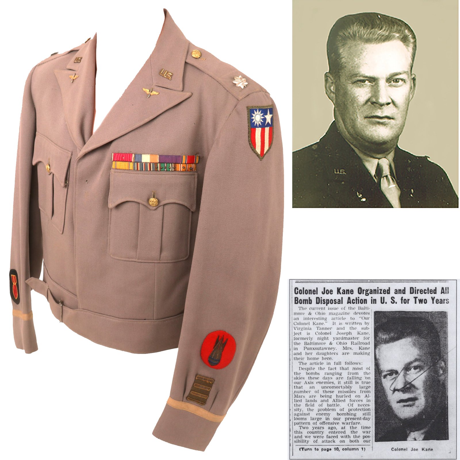 Buy Original U.S. WWII Colonel Thomas Joseph Kane “Father of U.S. Army EOD” Pinks Ike Jacket with Gorgeous Insignia & Ribbon Bar | Original Firearms Antique For Sale