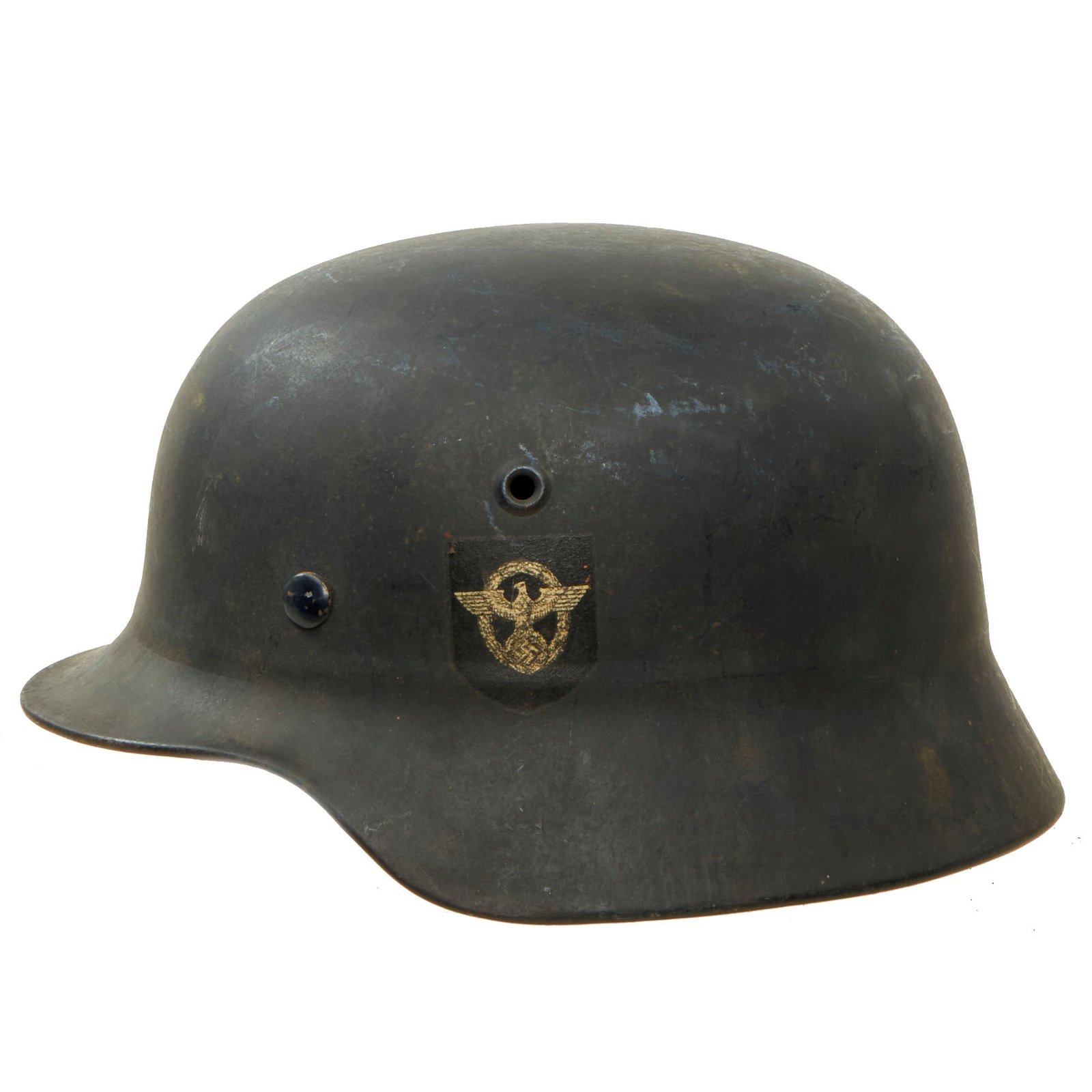 Buy Original German WWII Beaded M40 NSDAP Double Decal Civic Police Steel Helmet with Liner and Chinstrap - ET66 | Original Firearms Antique For Sale
