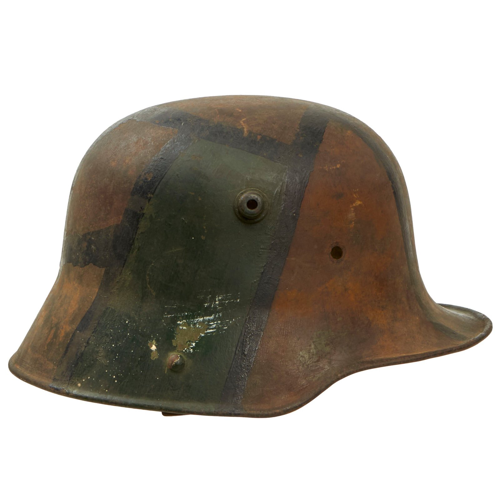 Buy Original Imperial German WWI U.S. Mail Home M16 Stahlhelm Helmet with Panel Camouflage Paint - George E. Beck, 112th Engineers, 37th “Buckeye” Division - ET64 | Original Firearms Antique For Sale