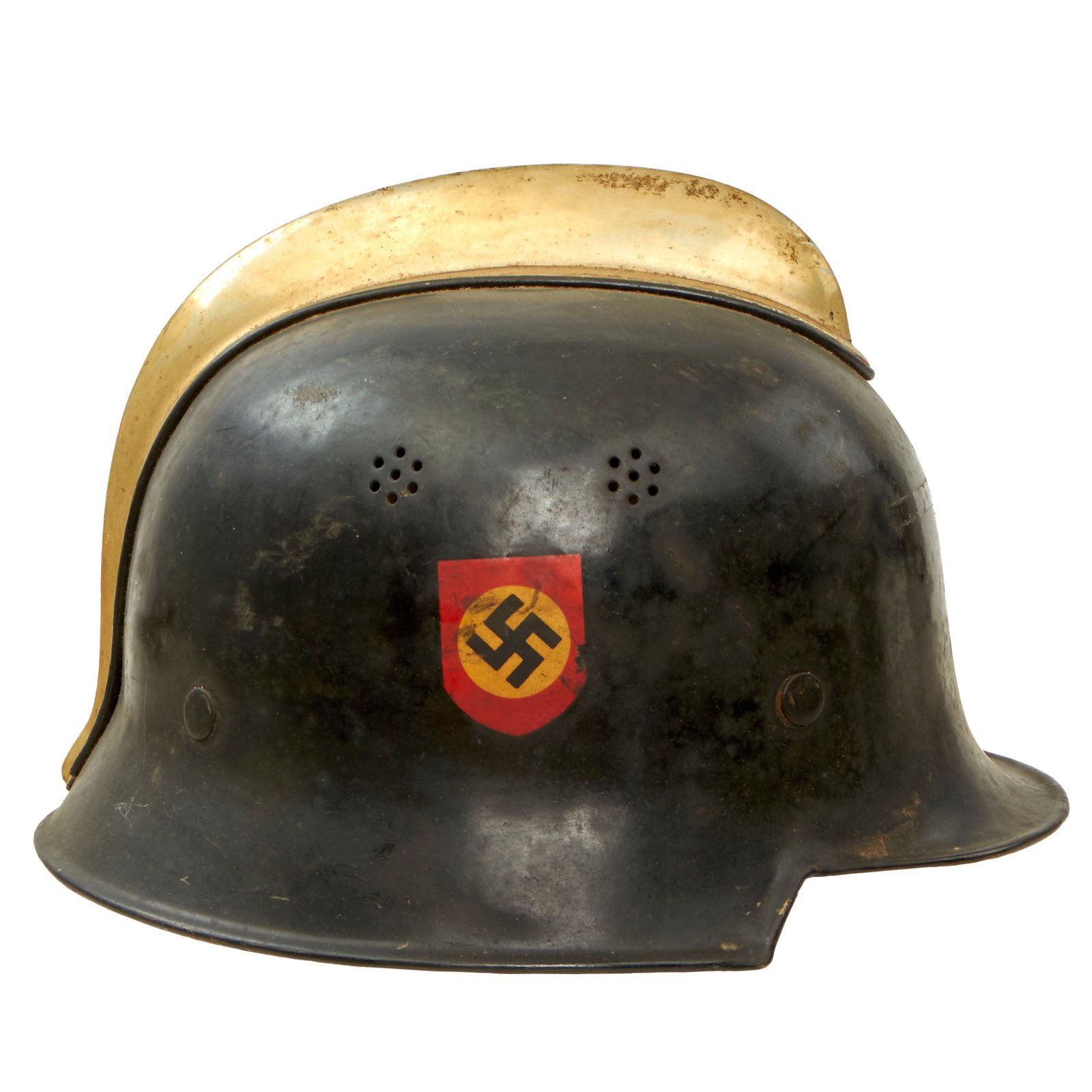 Buy Original German WWII M34 Square Dip Fire Protection Police Helmet with Double Decals & Comb - Feuerwehr | Original Firearms Antique For Sale