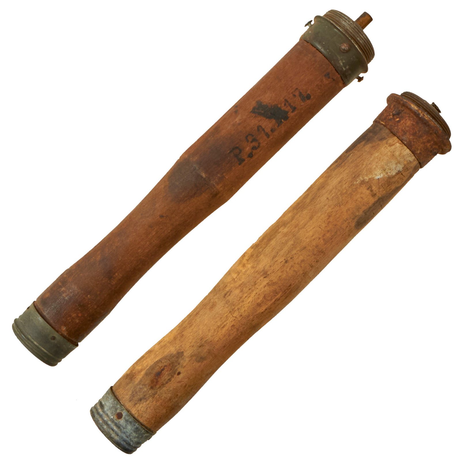 Buy Original Imperial German WWI Lot of Two Inert M1917 Stick Grenade Handles Dated 1917 - Stielhandgranate M17 | Original Firearms Antique For Sale