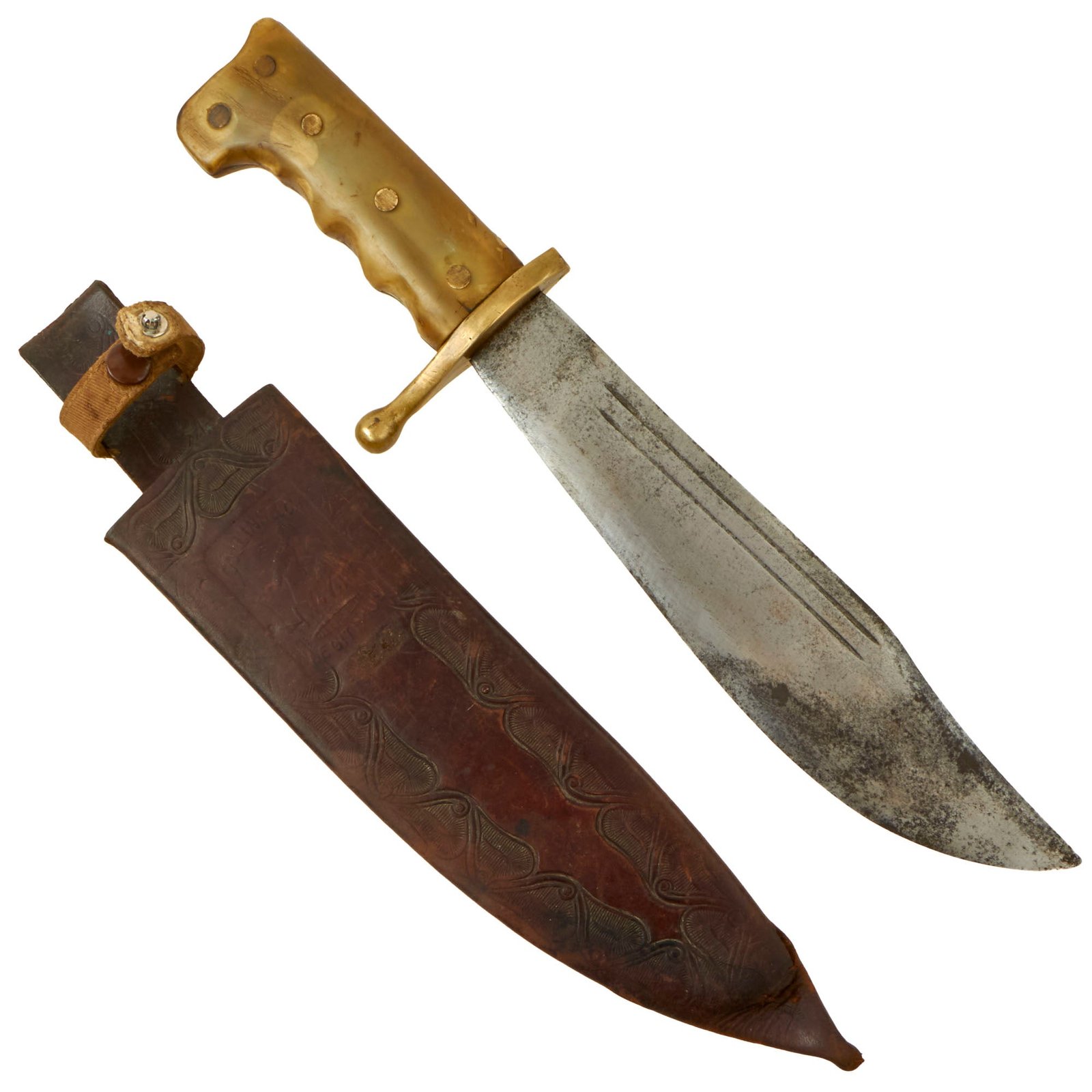 Buy Original U.S. WWII Collins & Co. Legitimus No.18 Machete V44 Knife with Green Horn Handle in Original Scabbard | Original Firearms Antique For Sale