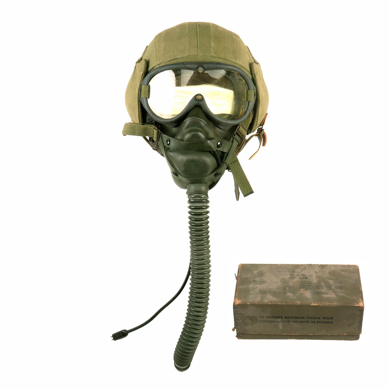 Buy Original U.S. WWII Army Air Force Aviator Flight Helmet Set - M4A2 Flak Helmet with Type A-11 Helmet, M1944 Goggles & A-14 Mask | Original Firearms Antique For Sale