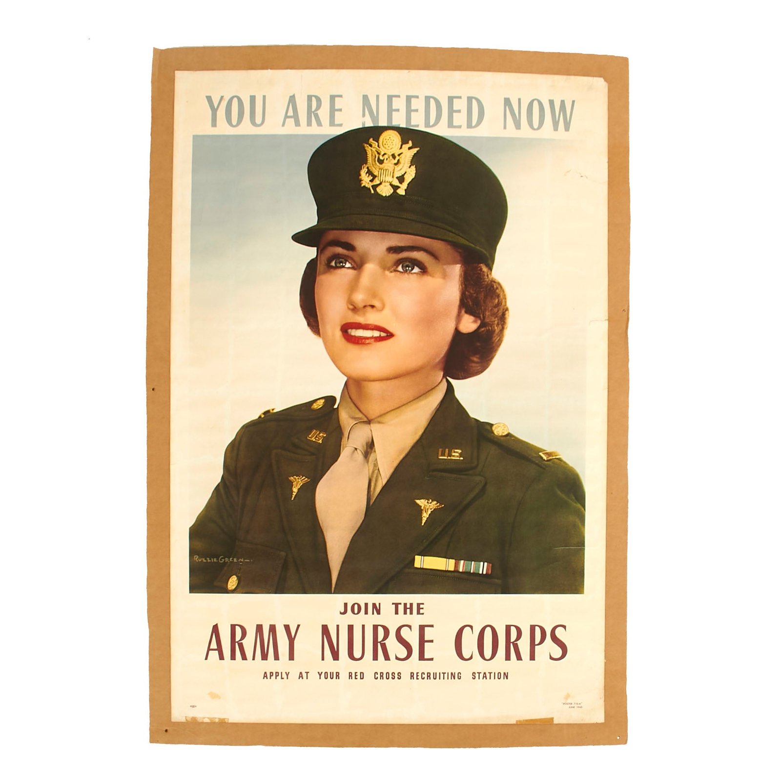 Buy Original U.S. WWII Army Nurse Corps Recruitment Poster - You Are Needed Now - Attached to Cardboard - 22¾ x 33¼” | Original Firearms Antique For Sale