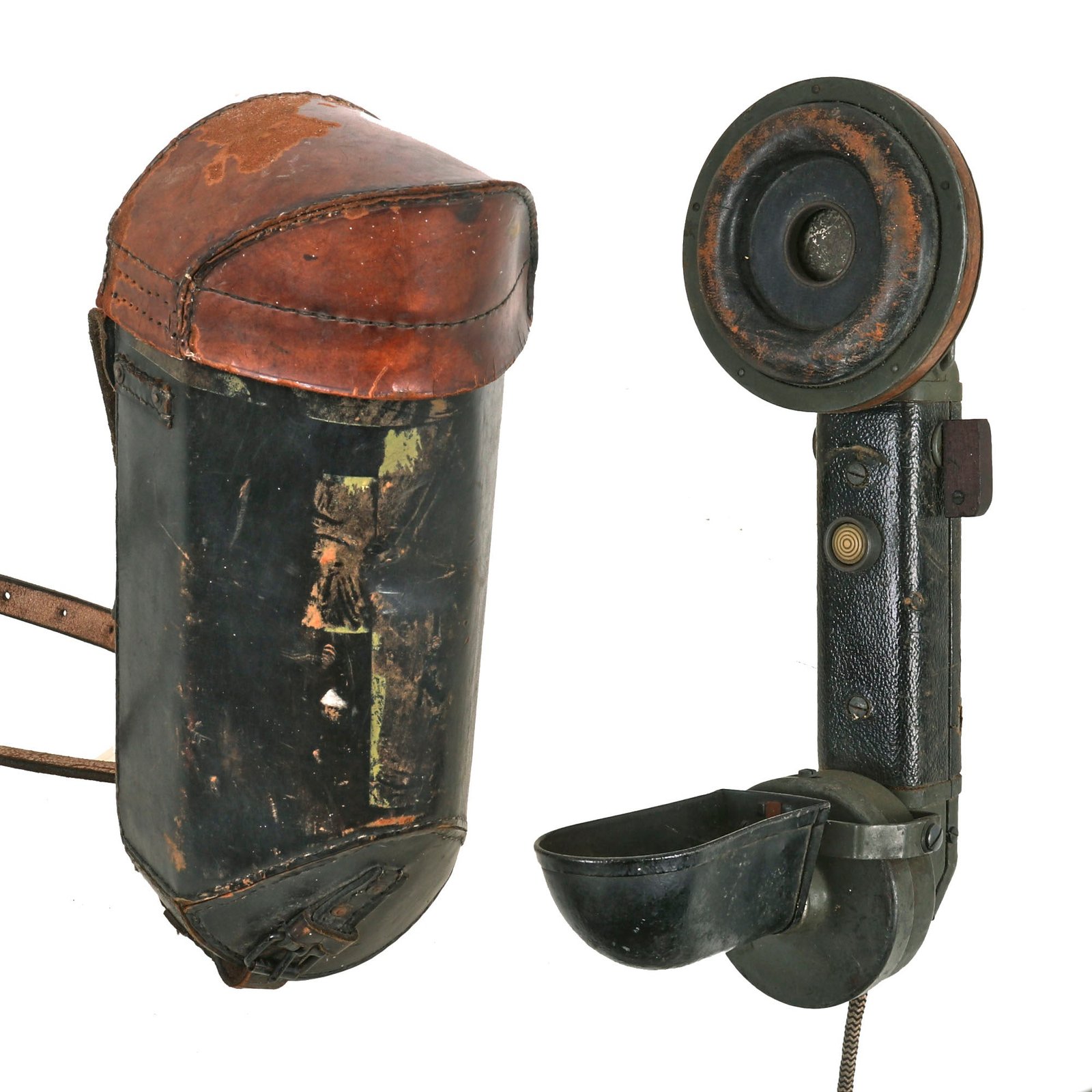 Buy Original German WWI 1916 Trench Field Telephone Handset & Leather Carrier with Original Carry Strap - Dated 1917 | Original Firearms Antique For Sale