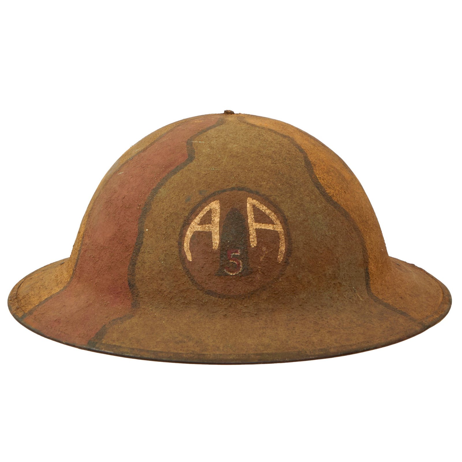 Buy Original U.S. WWI M1917 Army 5th Anti-Aircraft Battalion Doughboy Helmet Shell with Camouflage Paint | Original Firearms Antique For Sale
