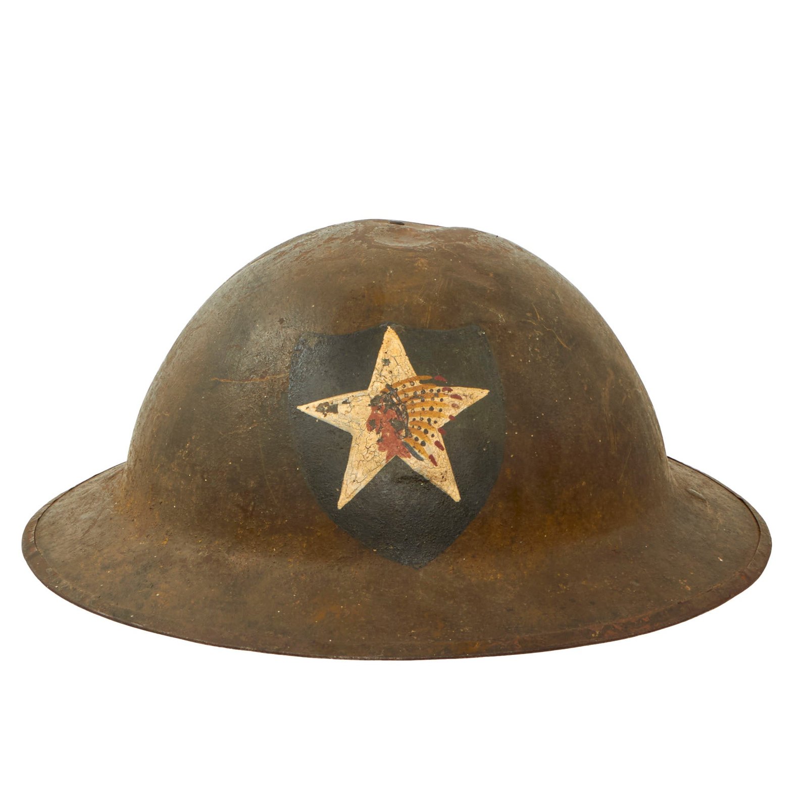Buy Original U.S. WWI British-Made M1917 2nd Division Headquarters Doughboy Helmet with Liner - Indianhead Division | Original Firearms Antique For Sale