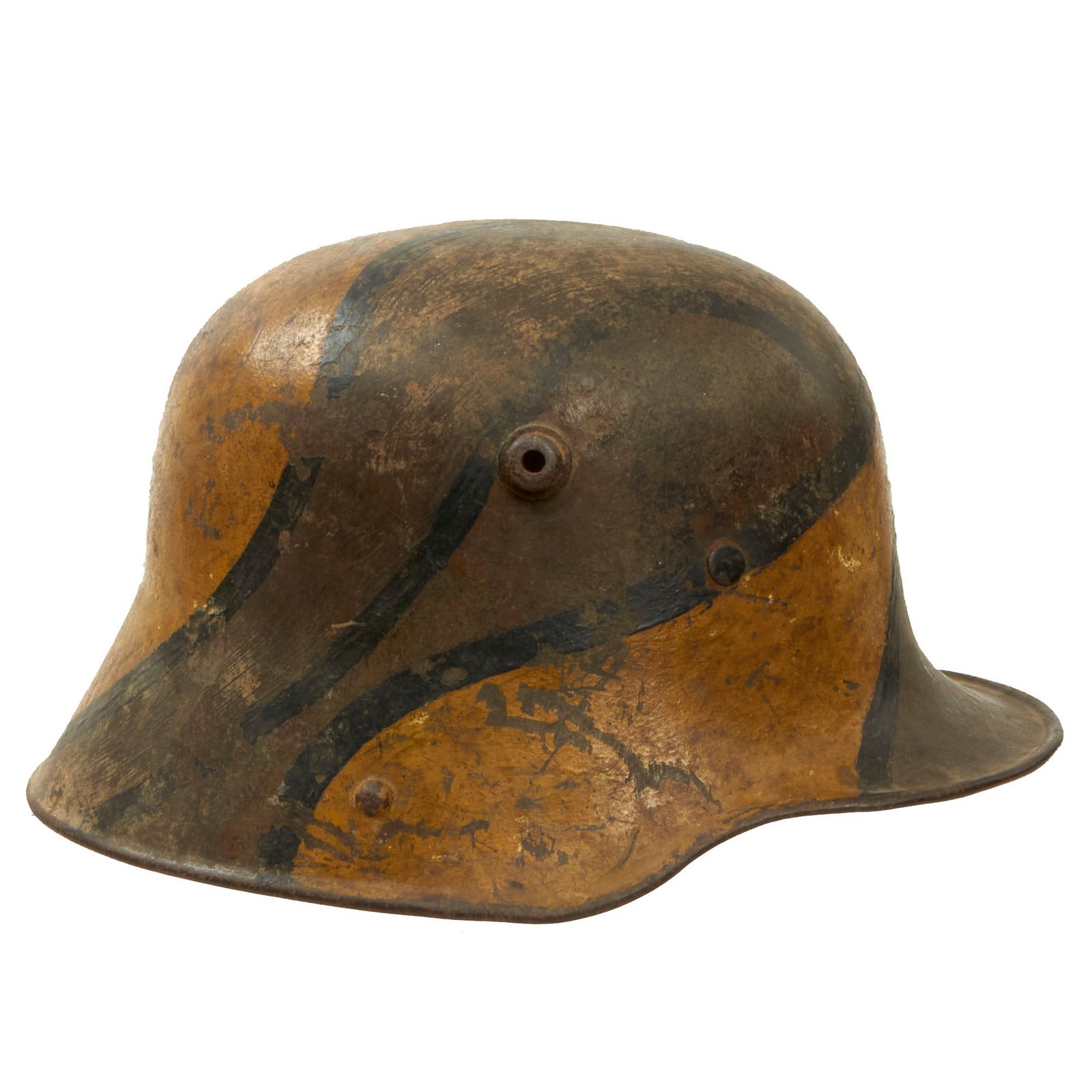 Buy Original Imperial German WWI M16 Stahlhelm Helmet with Panel Camouflage Paint and Partial Leather Liner - Marked ET64 | Original Firearms Antique For Sale