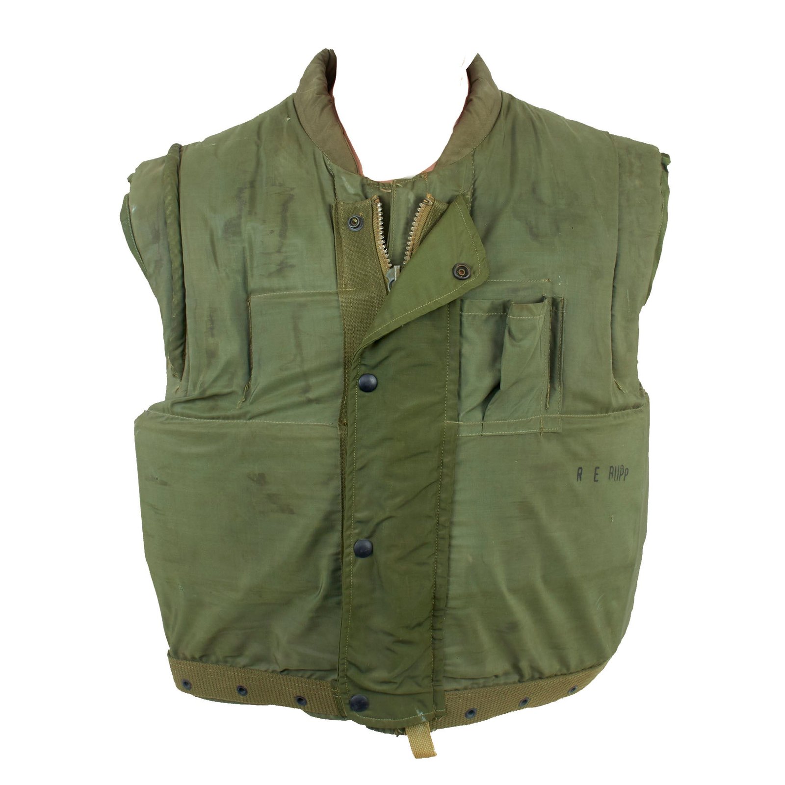 Buy Original U.S. Vietnam War Era Named U.S.M.C. M-1955 First Pattern Fragmentation Body Armor Vest Without Pockets - Size Large | Original Firearms Antique For Sale