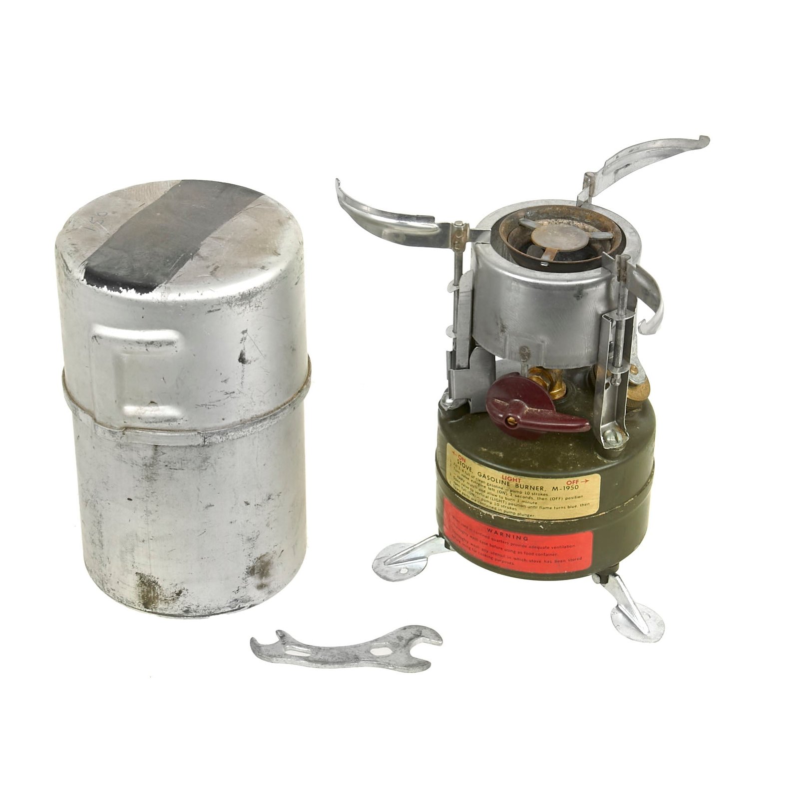 Buy Original Vietnam War U.S. Issue Rogers Gasoline Camp Stove in Bayonet "F" Canister - Dated 1964 | Original Firearms Antique For Sale