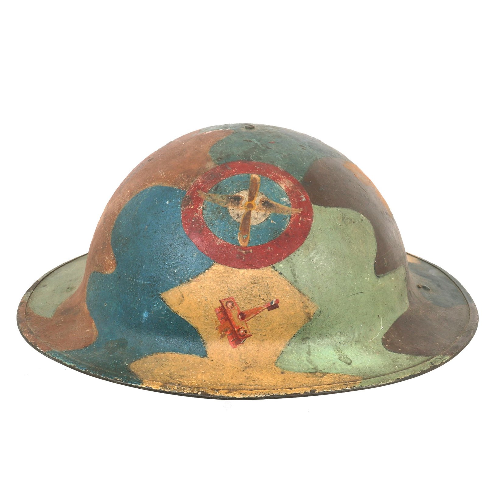 Buy Original U.S. WWI M1917 Army Air Service Doughboy Helmet Shell with Panel Camouflage Paint & Painted Sopwith Camel | Original Firearms Antique For Sale