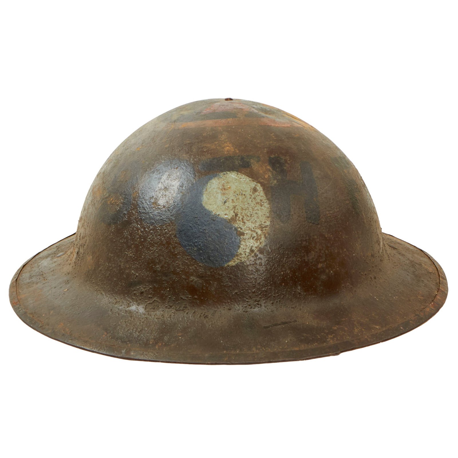 Buy Original U.S. WWI Double Painted 7th & 29th Division British Made Mk. I Doughboy Helmet - 80th Field Artillery Regiment - Liner & Chinstrap | Original Firearms Antique For Sale