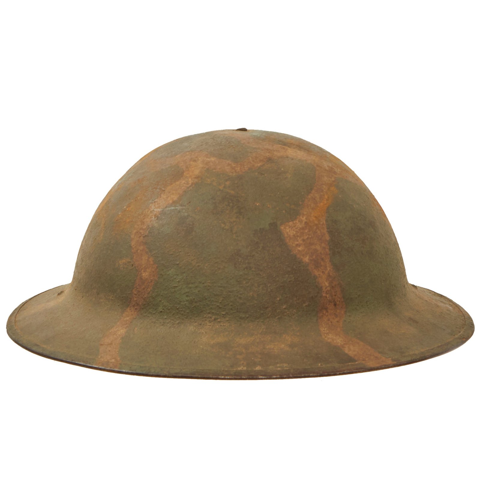 Buy Original U.S. WWI M1917 Doughboy Helmet With Subdued Camouflage Pattern Paint - Full Liner & Partial Chinstrap | Original Firearms Antique For Sale