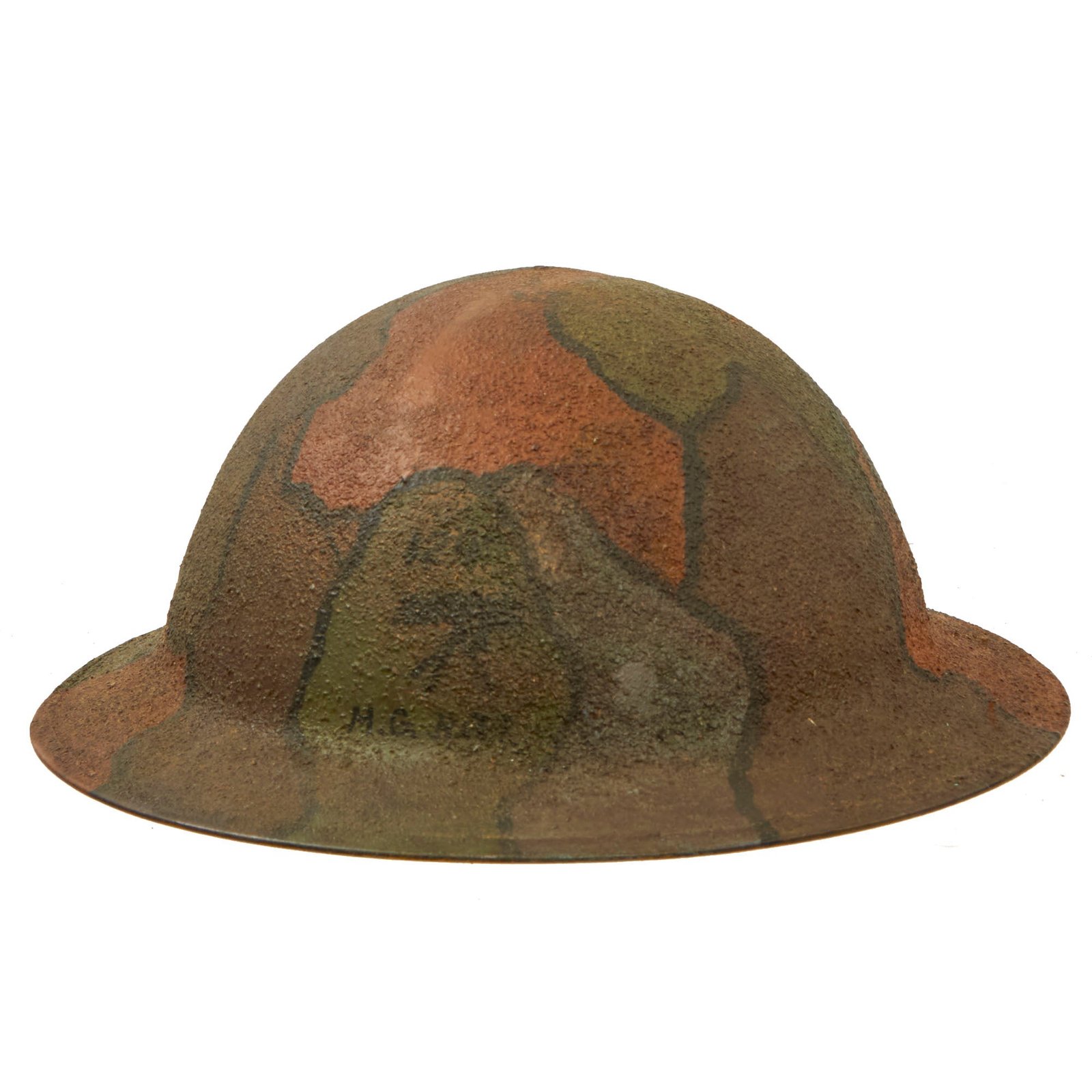 Buy Original U.S. WWI 35th Division Camouflage Painted M1917 Doughboy Helmet with Full Liner & Chinstrap - 129th Machine Gun Battalion - “Santa Fe Division” | Original Firearms Antique For Sale