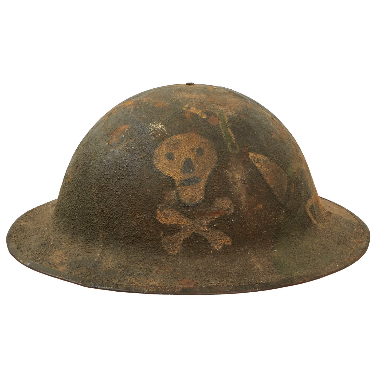 Buy Original U.S. WWI M1917 Camouflage Skull & Crossbones Painted Steel Combat Helmet - Liner - Possibly 20th Division | Original Firearms Antique For Sale