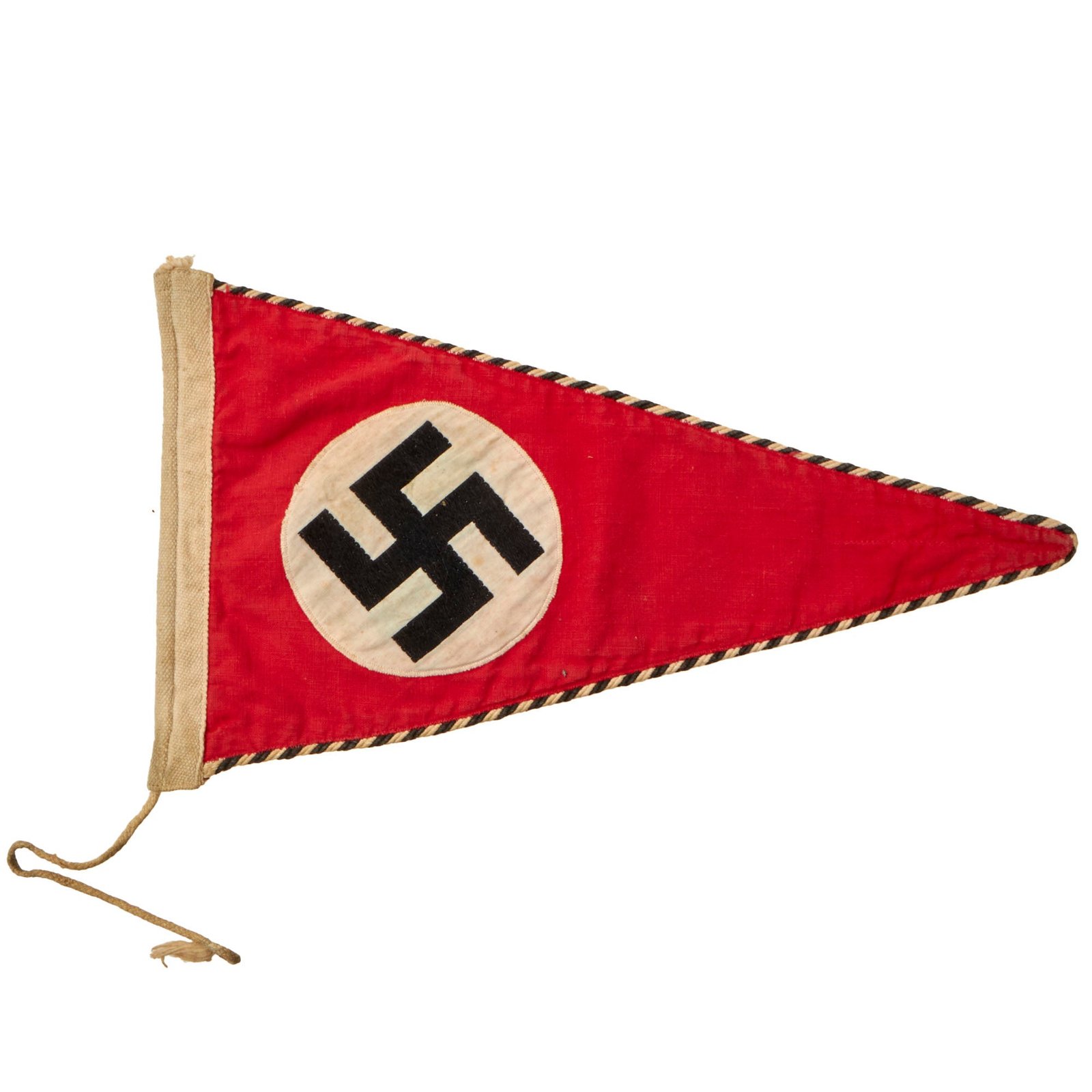 Buy Original German WWII NSDAP National Socialist Pennant Flag with White & Black Twisted Rope Border - 7" x 12" | Original Firearms Antique For Sale