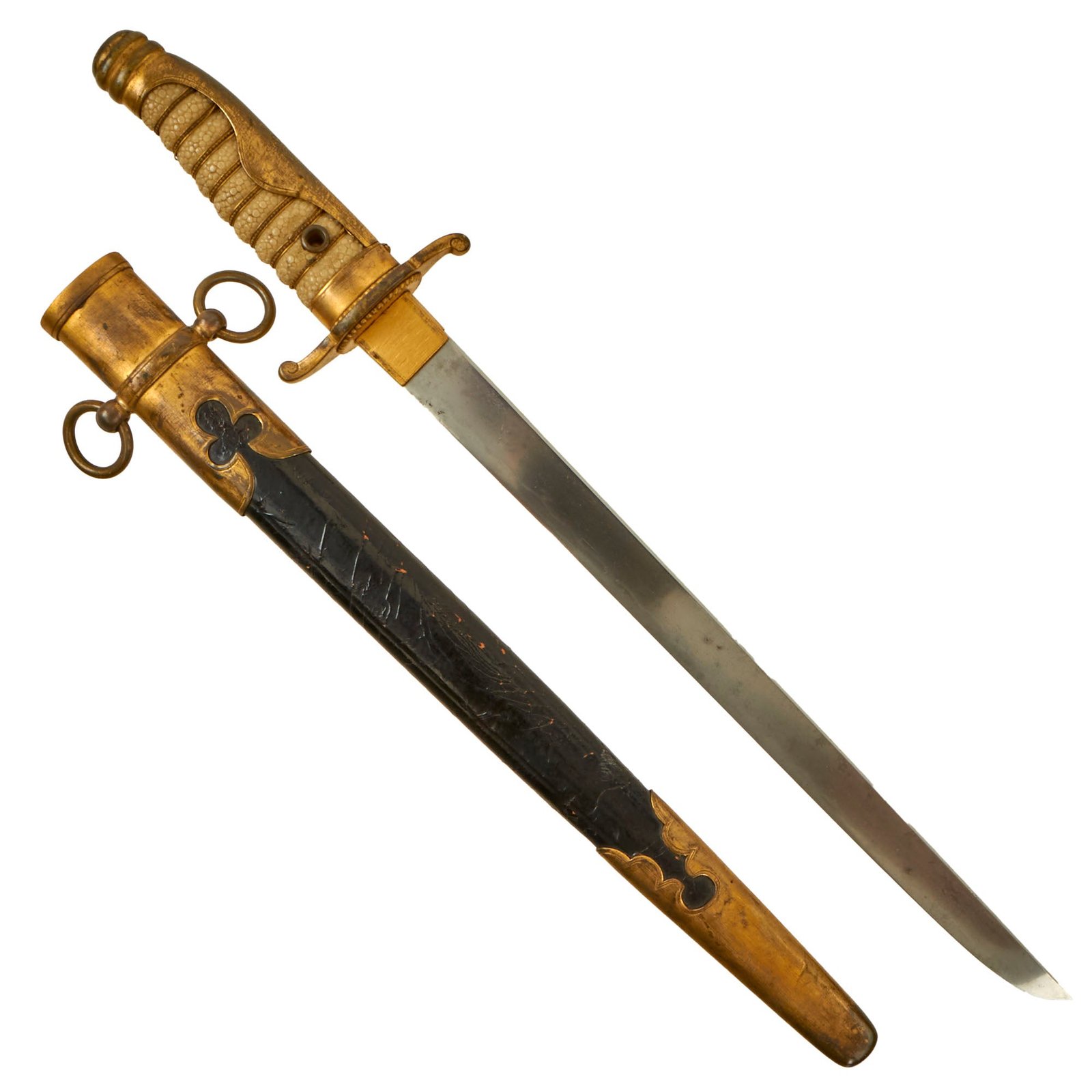 Buy Original Japanese WWII Very Senior Forester’s Dirk with Engraved Paulownia Flower Crest and Scabbard | Original Firearms Antique For Sale