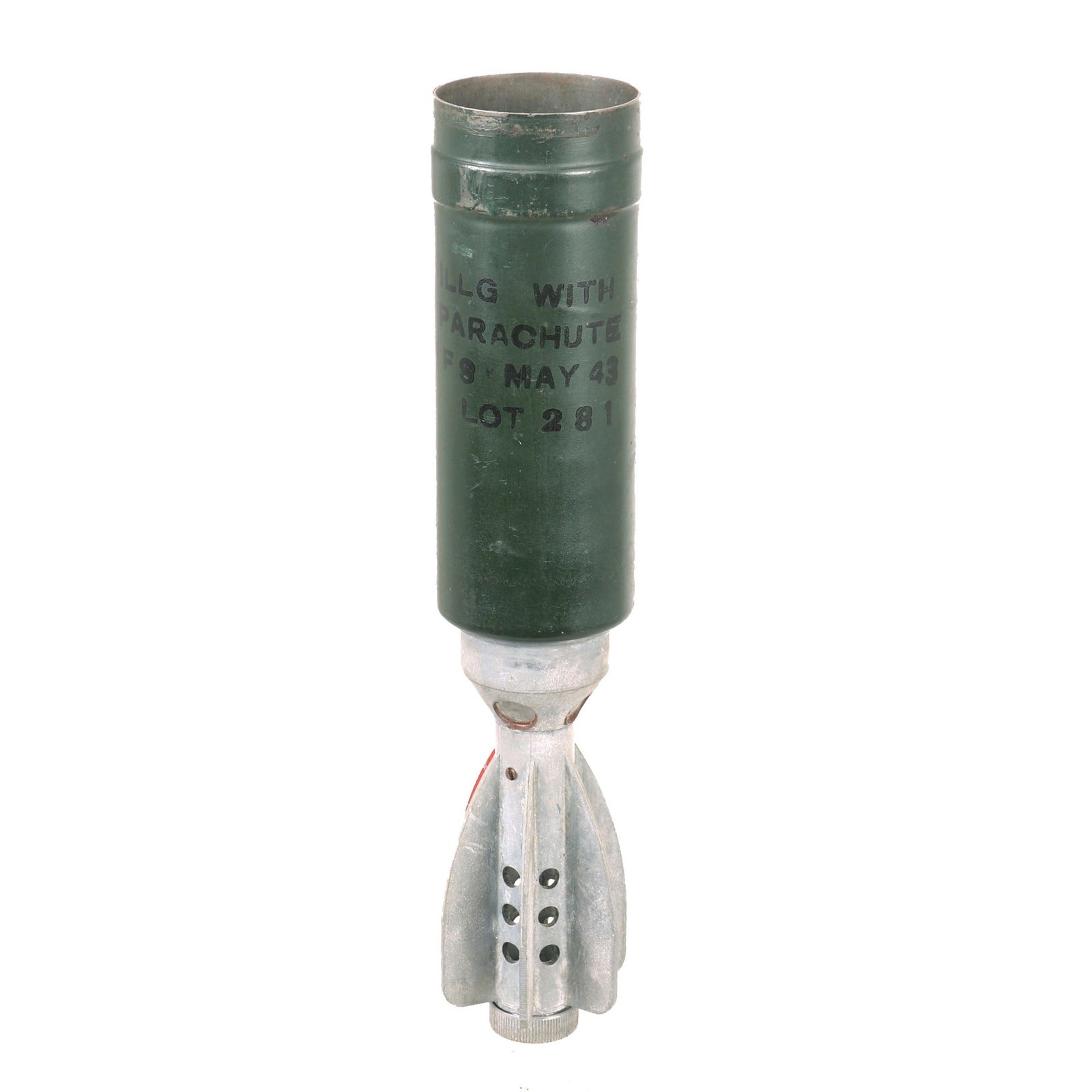 Buy Original British WWII Ordnance SBML Two-Inch Mortar Illumination Parachute Round Shell - INERT - Dated May 1943 | Original Firearms Antique For Sale