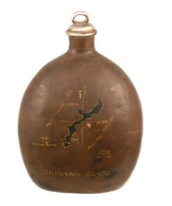 Buy Original Japanese WWII 1942 Dated Aluminum Canteen Captured by American Soldier & Painted with Map | Original Firearms Antique For Sale