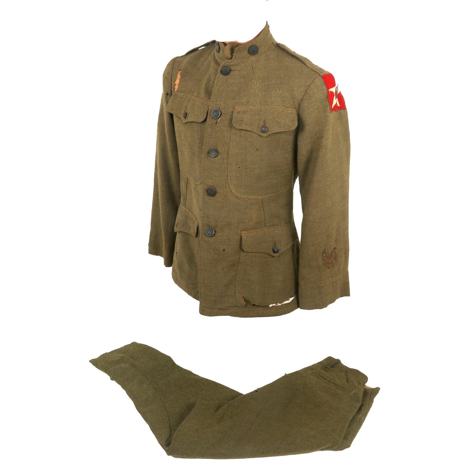 Buy Original U.S. WWI Marine Corps 1st Battalion 5th Regiment 2nd Division Army Uniform Jacket & Breeches with Gorgeous Indian Head Patch | Original Firearms Antique For Sale