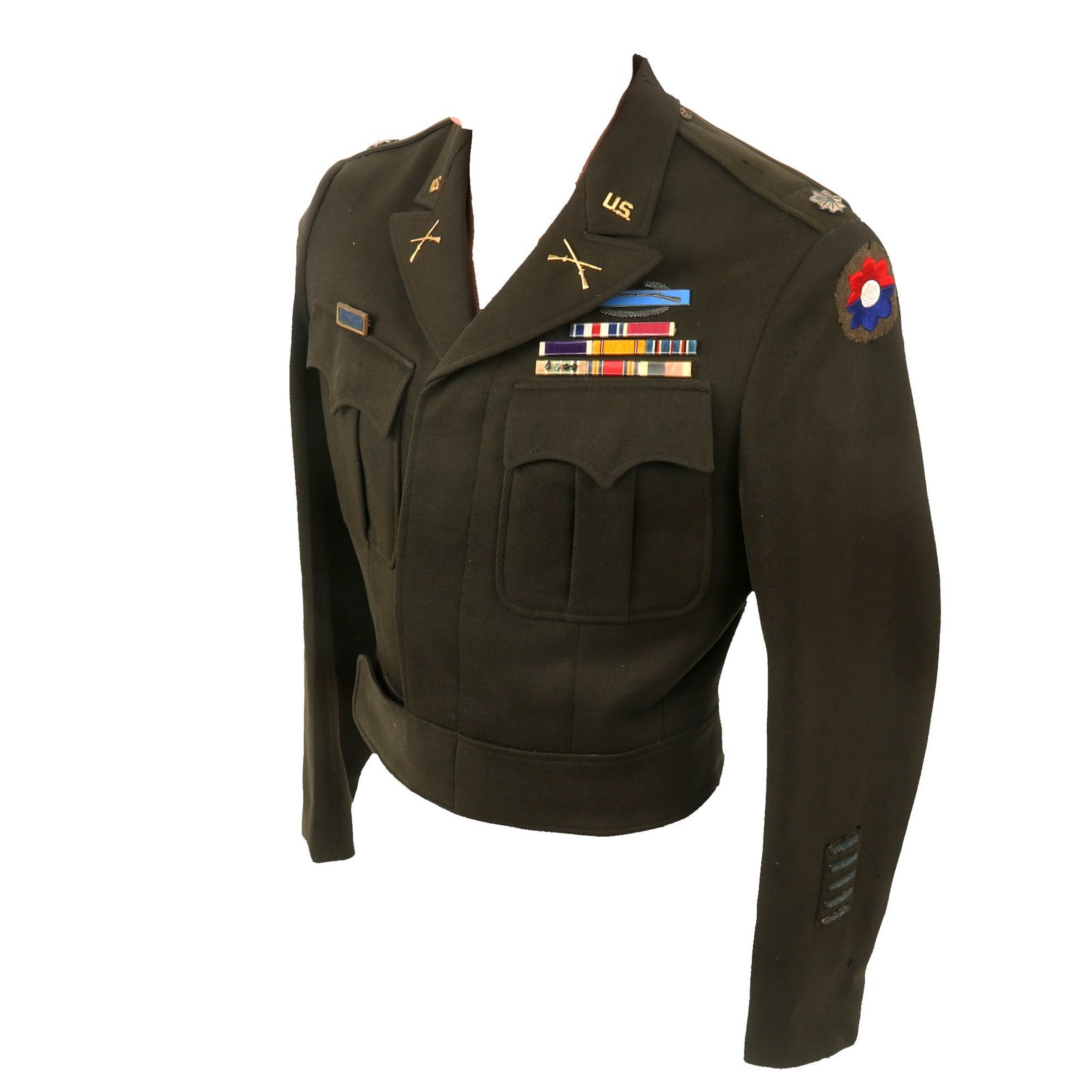 Buy Original U.S. WWII 9th Infantry Division Lieutenant Colonel’s German-Made Ike Jacket with 8-Place Ribbon Bar & CIB | Original Firearms Antique For Sale