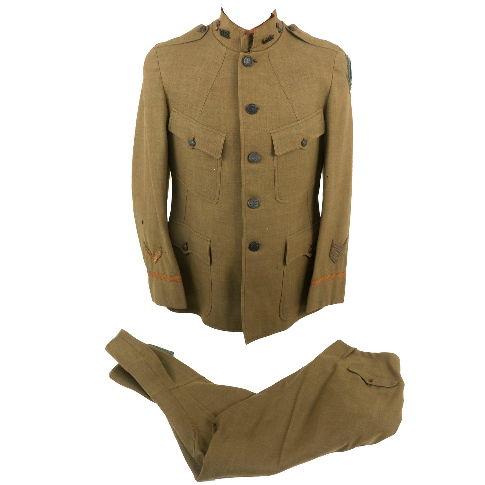 Buy Original U.S. WWI Wounded Officer’s Uniform Jacket & Breeches with Scarce Railway Artillery Reserve Patch Made from French Horizon Blue Uniform | Original Firearms Antique For Sale