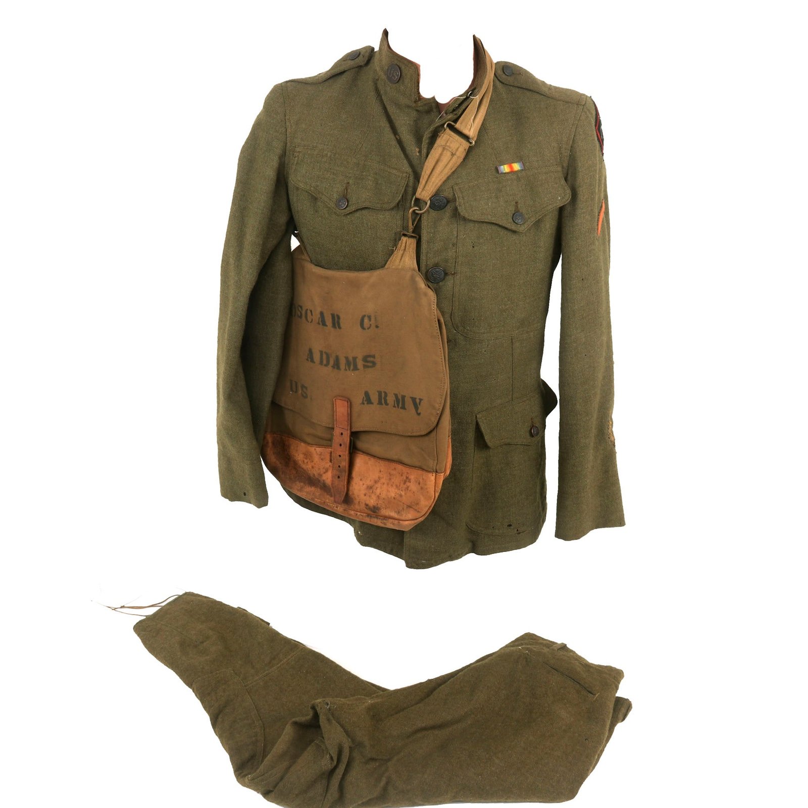 Buy Original U.S. WWI Named Railway Engineer Uniform & Named British-Made Musette Bag with RARE Collar Disc - 14th Grand Division Transportation Corps | Original Firearms Antique For Sale
