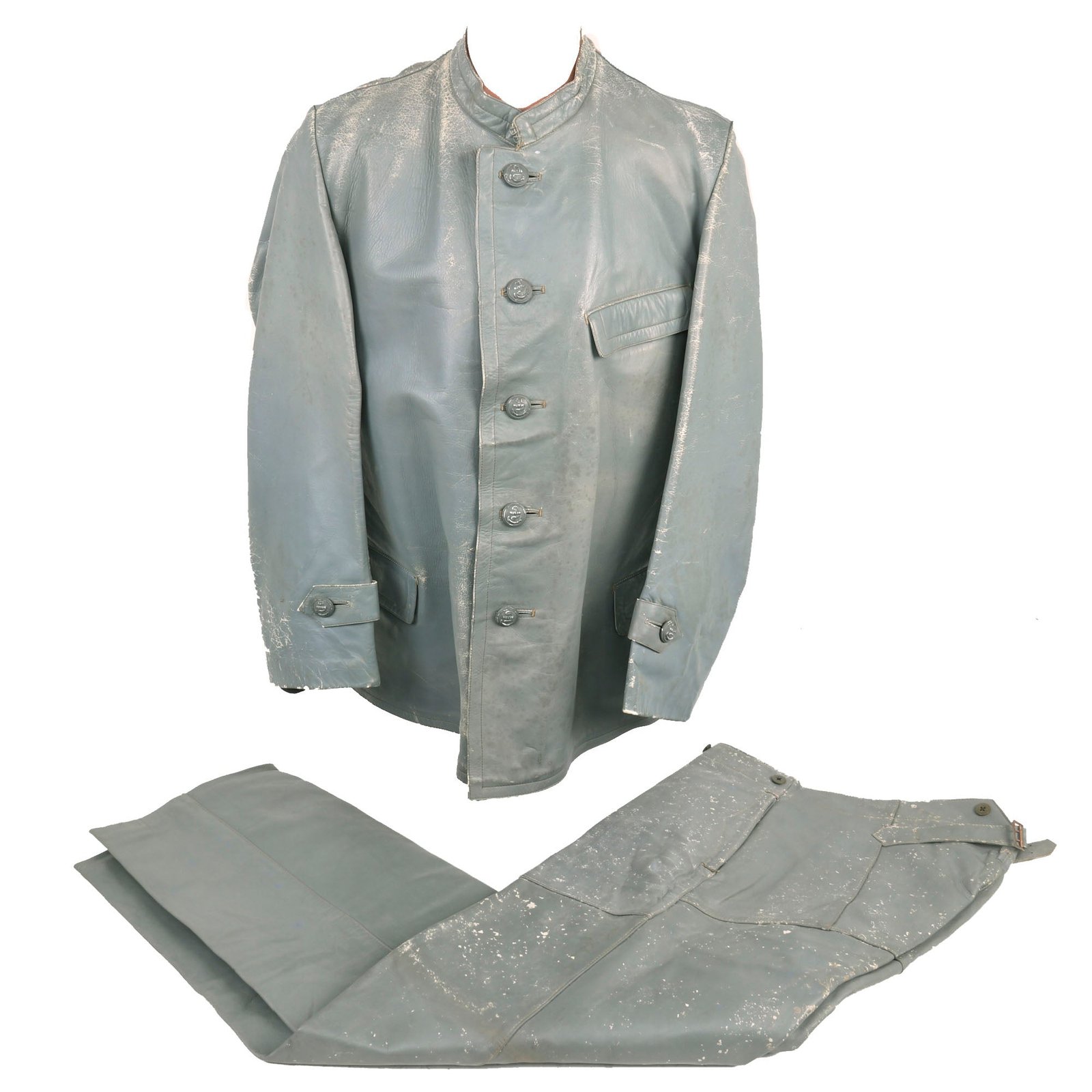 Buy Original German WWII Kriegsmarine U-Boat Grey Leather Jacket and Trouser Set | Original Firearms Antique For Sale