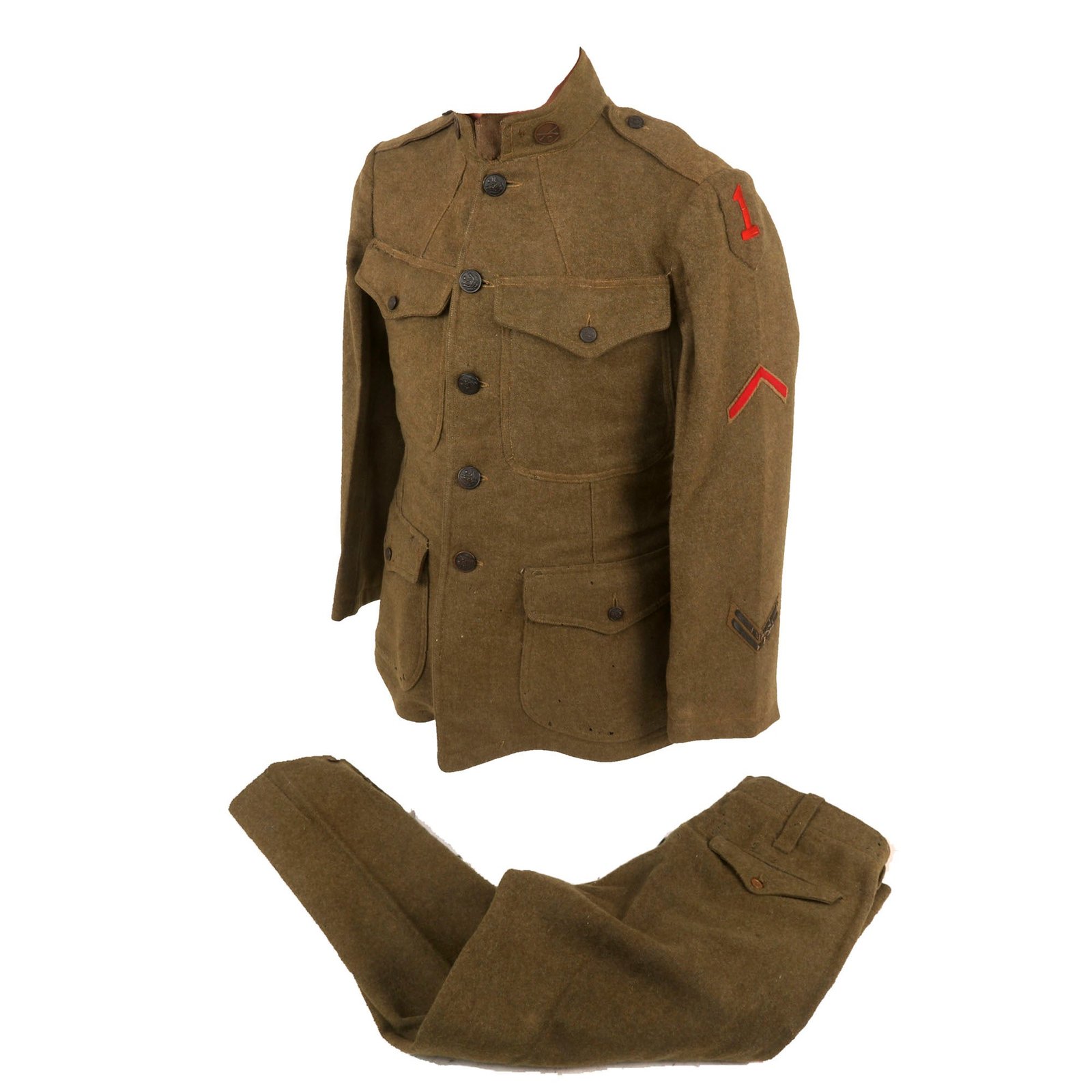 Buy Original U.S. WWI 1st Division Named Uniform Jacket & Breeches with Embroidered Patch & Numbered Collar Discs - George E. Smith, 16th Infantry Regiment | Original Firearms Antique For Sale
