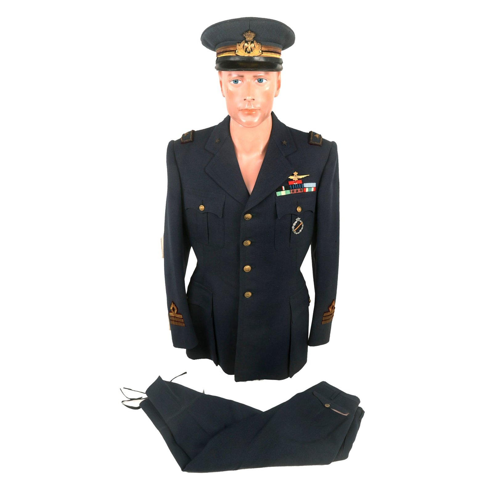 Buy Original WWII Italian Regia Aeronautica Air Force Pilot Capitano Uniform Tunic & Breeches with Rome-Made Officer’s Visor & Torpedo Bomber Badge | Original Firearms Antique For Sale