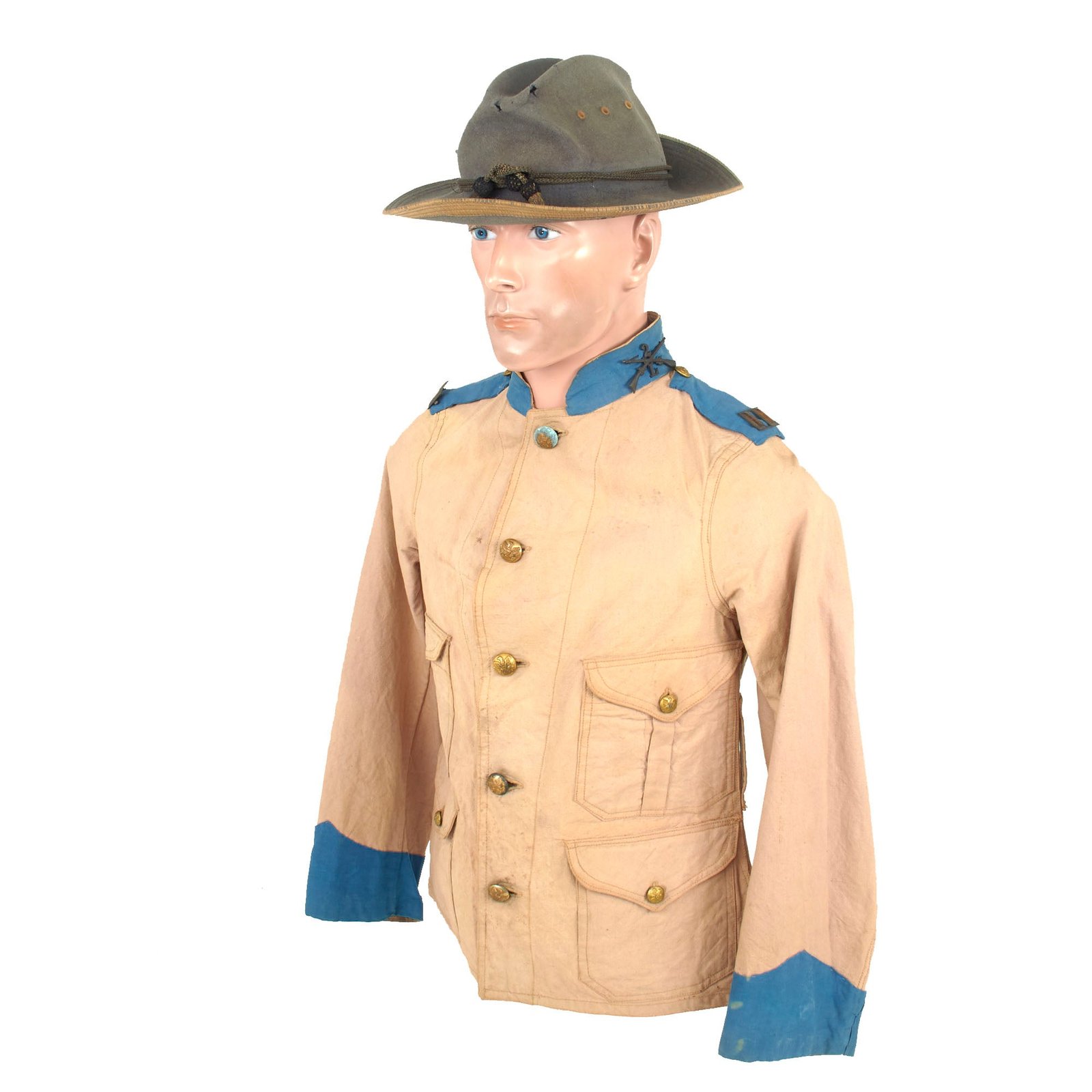 Buy Original U.S. Spanish American War 2nd Infantry Regiment Captain’s M1898 Tropical Coat with Private Purchase Officer’s Campaign Hat - Hand Sewn Construction | Original Firearms Antique For Sale