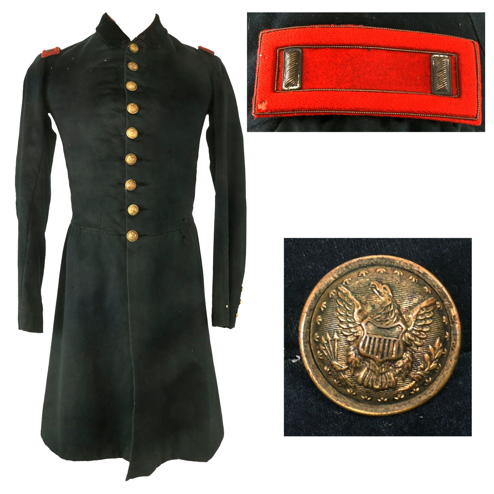 Buy Original U.S. Civil War Rare Artillery Lieutenant Officer’s Single Breasted Frock Coat with Red Lieutenant Shoulder Boards | Original Firearms Antique For Sale