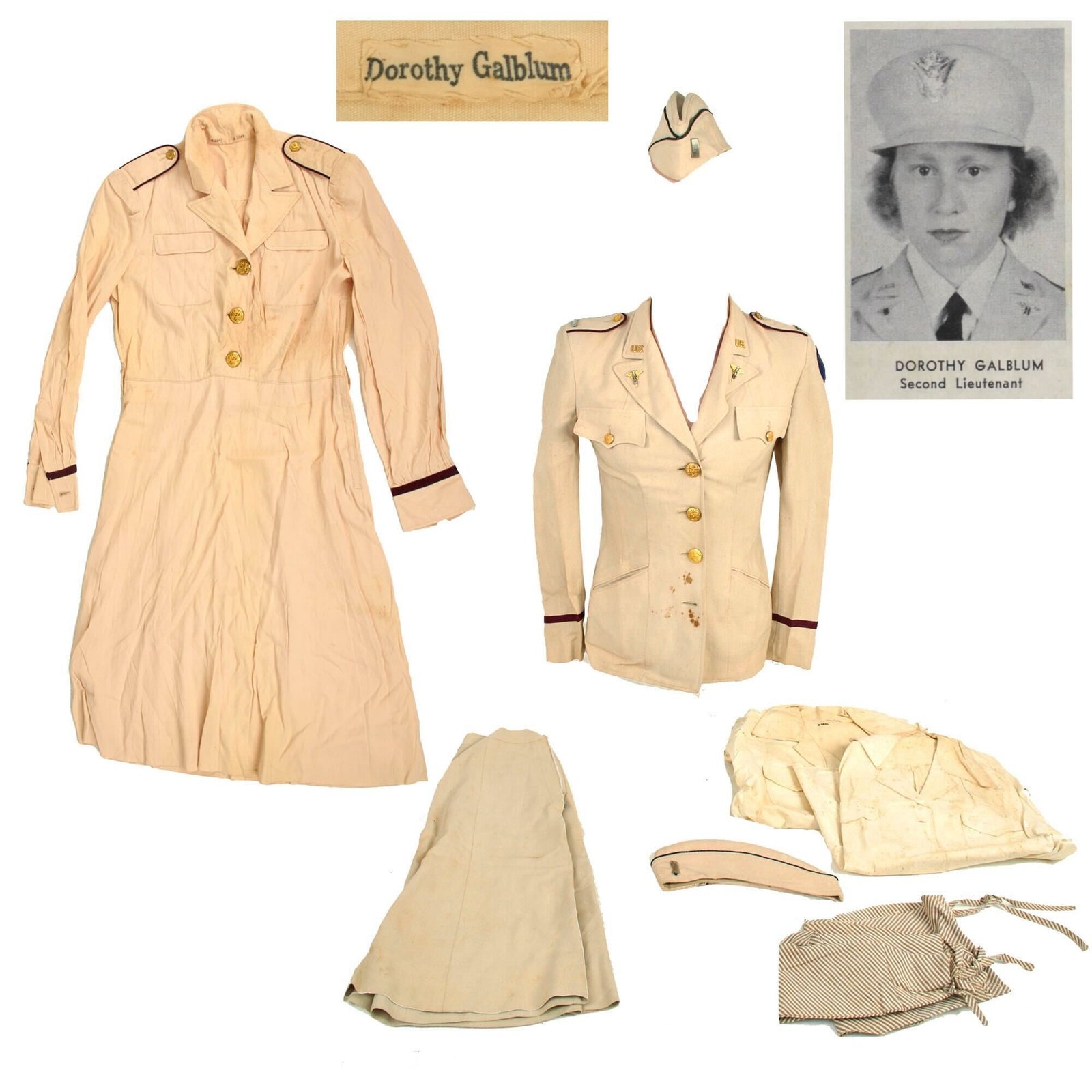 Buy Original U.S. WWII Army Nurse Corps Hospital Dietician Uniform Grouping - Lieutenant Dorothy Galblum | Original Firearms Antique For Sale