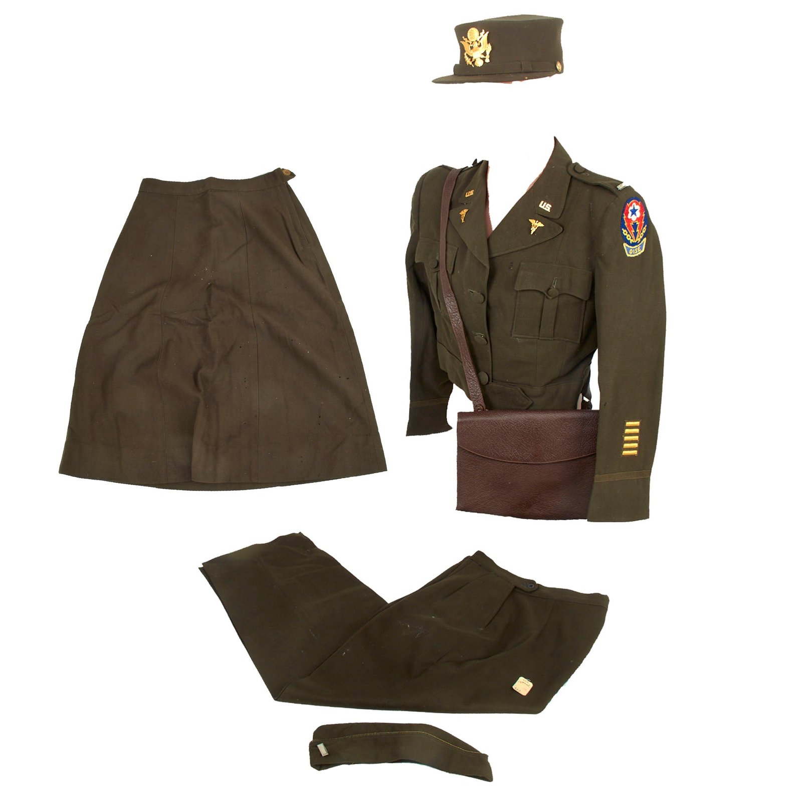 Buy Original U.S. WWII Named Army Nurse Corps Grouping with British-Made Uniform Set & Rare ANC Purse with Original Contents - Lieutenant Leone Adams - In Charge of Neuro-Surgical Ward at England Hospital | Original Firearms Antique For Sale