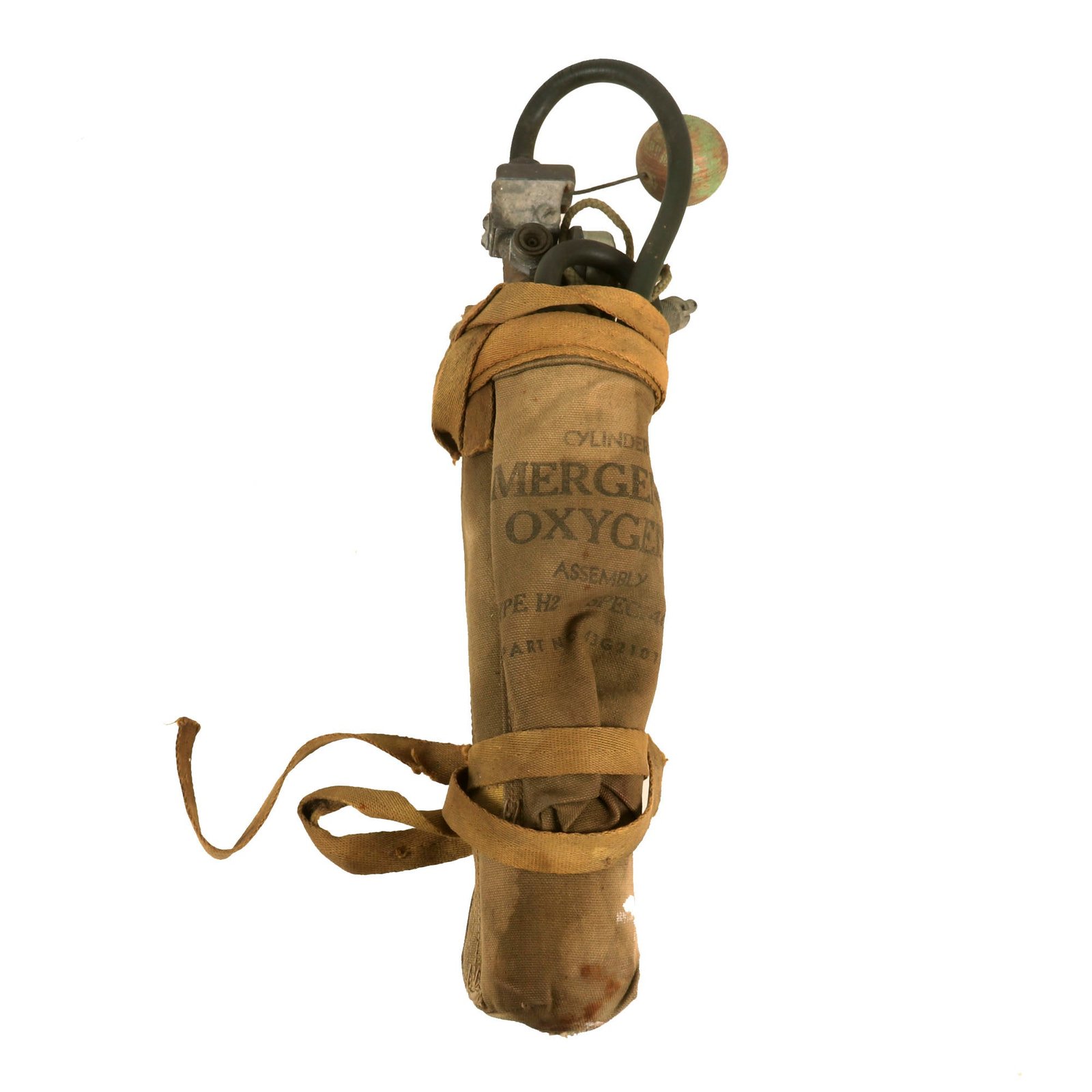 Buy Original U.S. WWII Army Air Forces Bailout Breathing Oxygen Bottle Type H-2 dated 1945 with Carrier & Original Hose | Original Firearms Antique For Sale
