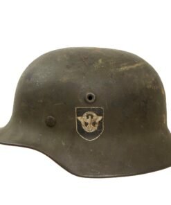 Buy Original German WWII Double Decal NSDAP Civic Police M40 Steel Combat Helmet with 1943 Dated 57cm Liner & Chinstrap - Q64 | Original Firearms Antique For Sale
