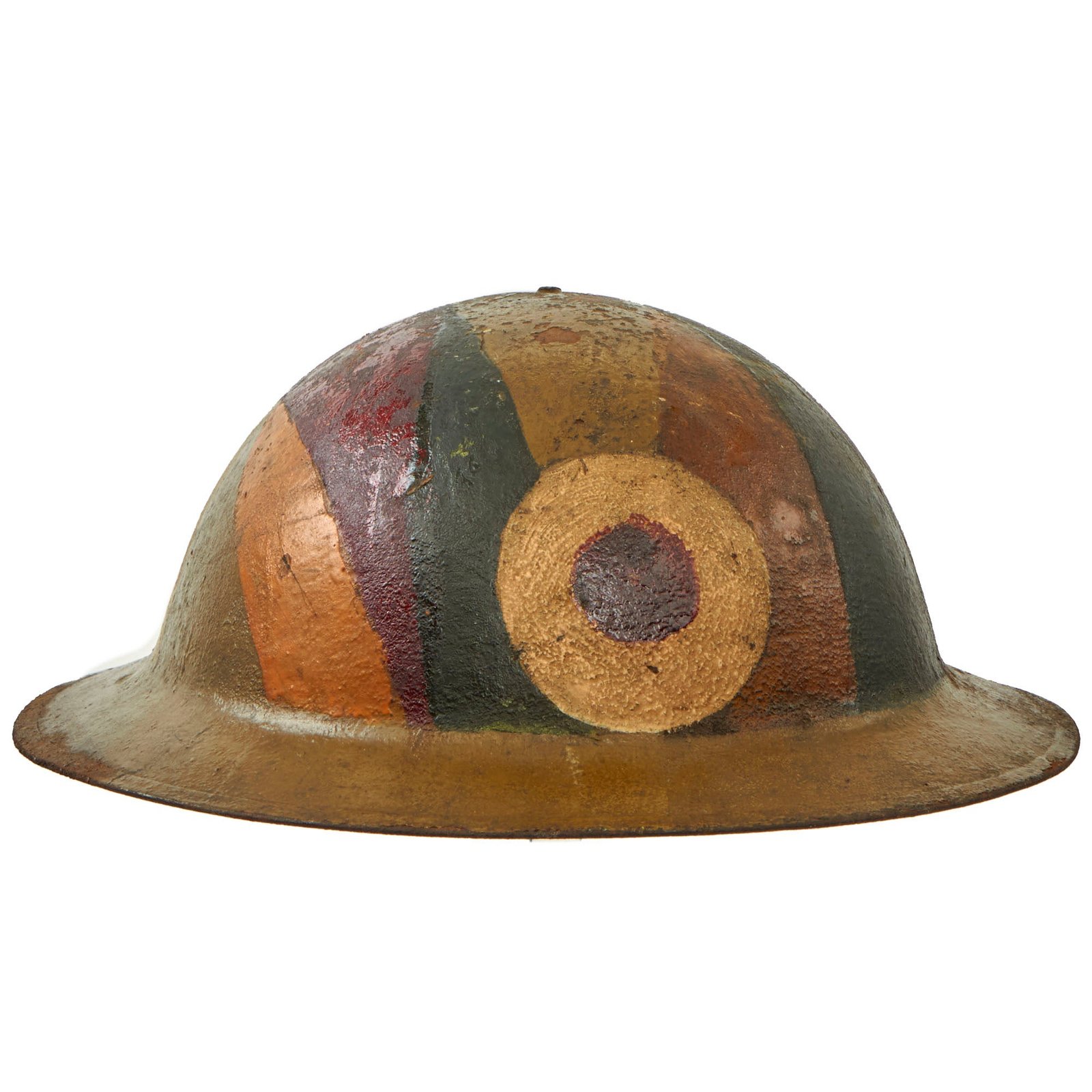 Buy Original U.S. WWI 37th Infantry “Buckeye Division” Painted M1917 Doughboy Helmet Shell With Camouflage Panel Paint | Original Firearms Antique For Sale