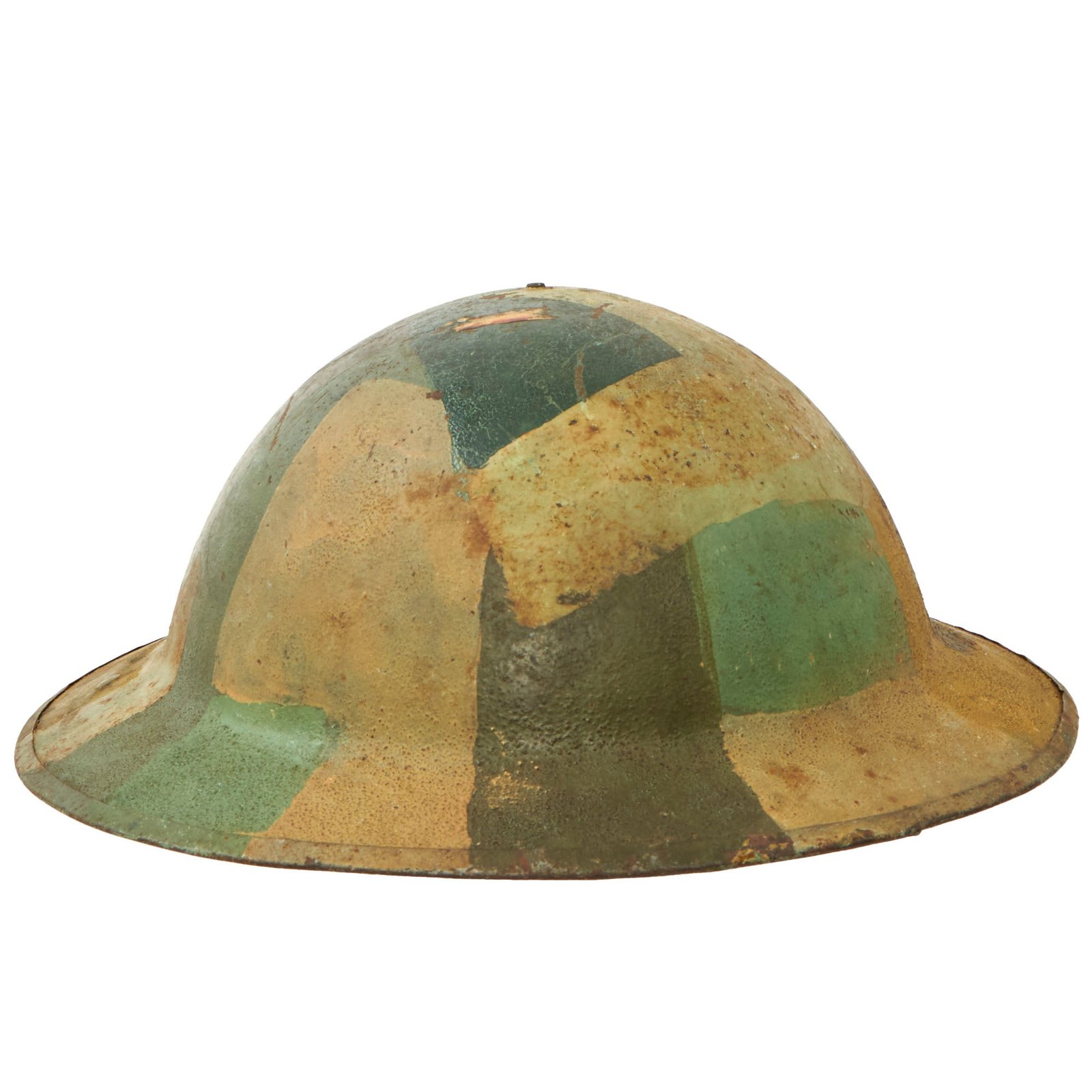 Buy Original U.S. WWI British Made M1917 Doughboy Helmet Shell with Panel Camouflage Paint | Original Firearms Antique For Sale