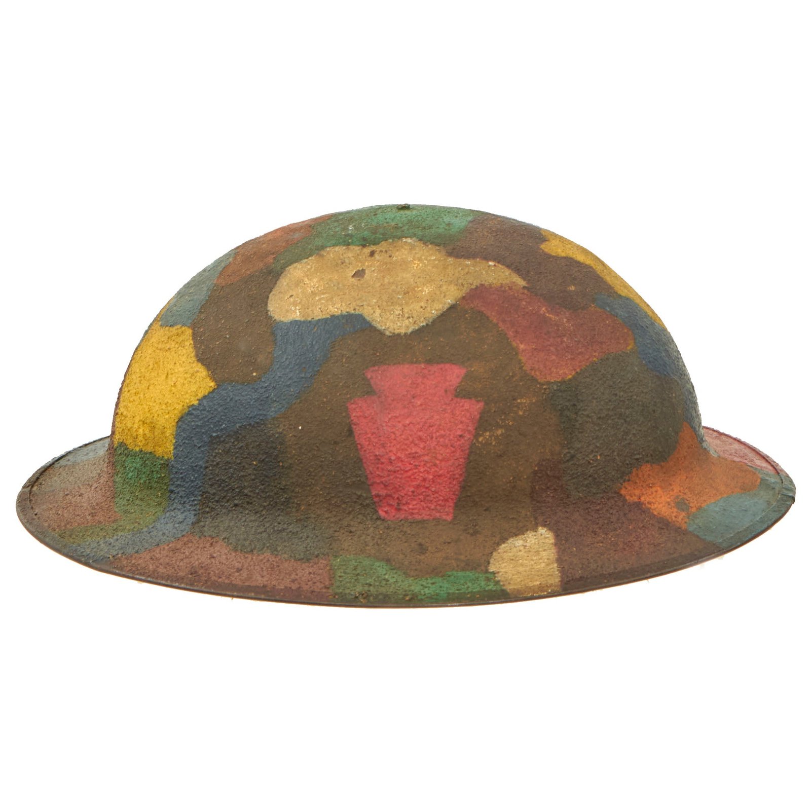 Buy Original U.S. WWI Complete M1917 28th Infantry Division Doughboy Helmet Shell With Textured “Splotch” Camouflage Paint - Keystone Division | Original Firearms Antique For Sale