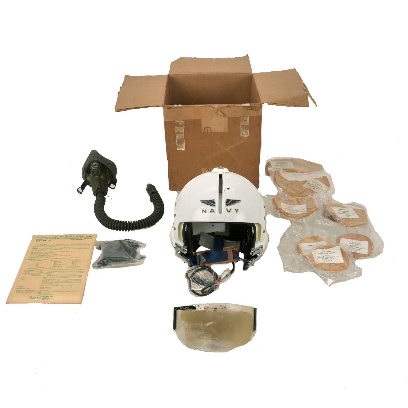 Buy Original U.S. Vietnam War Era Unissued US Navy Pilot APH-6D Flight Helmet by Sierra With Original Box and Packaging - Oxygen Mask Unit Marked For 72nd Aeromedical Evacuation Squadron | Original Firearms Antique For Sale