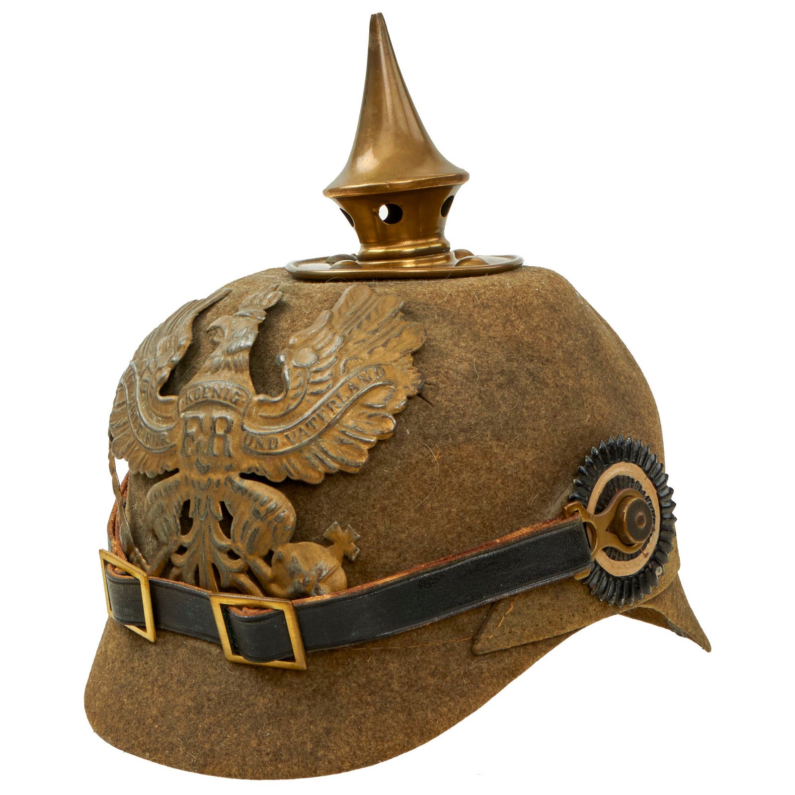 Buy Original Imperial German WWI Prussian M1895 Infantry Ersatz Felt Pickelhaube Fitzhelme Spiked Helmet - Rare Simplified Pattern | Original Firearms Antique For Sale