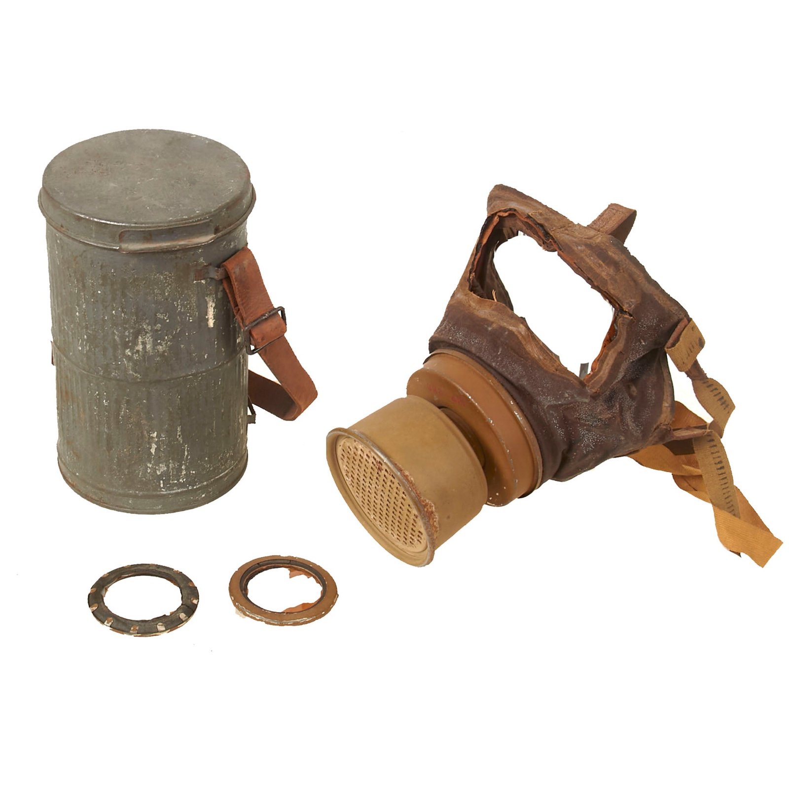 Buy Original French WWI Appareil Respiratoire Spécial Special Breathing Apparatus ARS Gas Mask With Filter and Canister - Mask Still Pliable | Original Firearms Antique For Sale