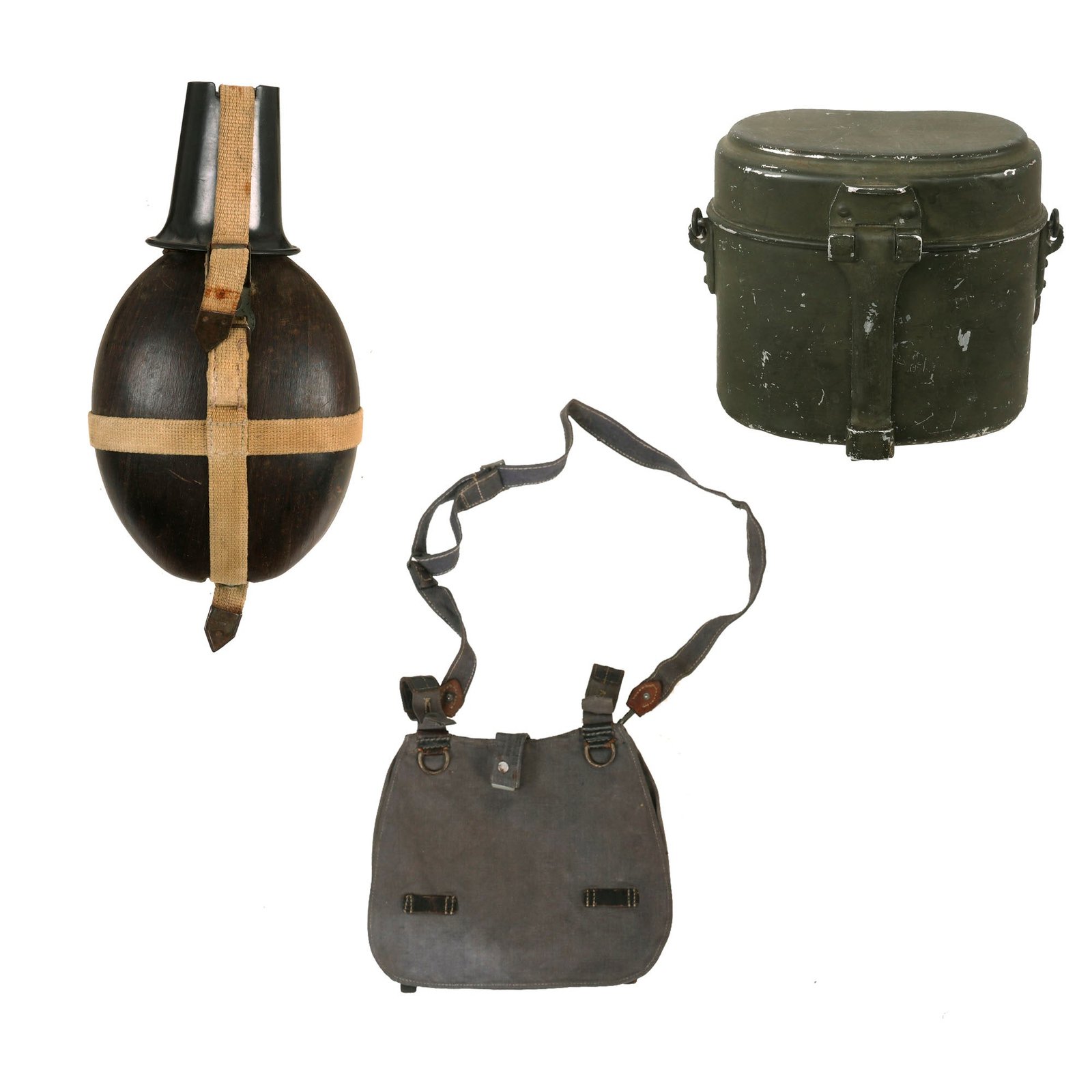 Buy Original German WWII Field Gear Lot - 1941 Dated Luftwaffe Blue M31 Breadbag, Tropical Coconut Canteen, and Mess Kit | Original Firearms Antique For Sale